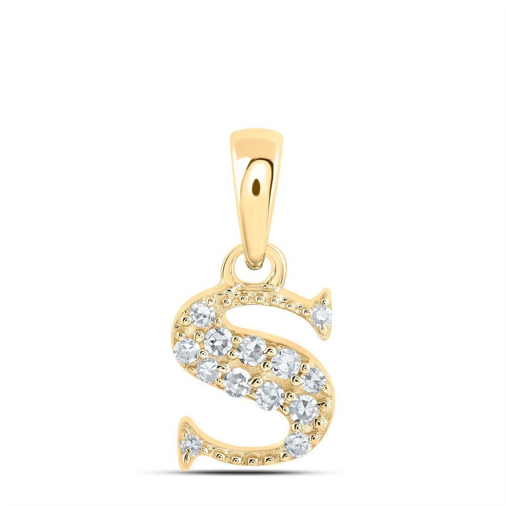 0.05CTW Natural Diamond 0.39g 10k Yellow Gold Initial "S" Pendant Letter Charm - Elite Jewelers - Charms & Pendants