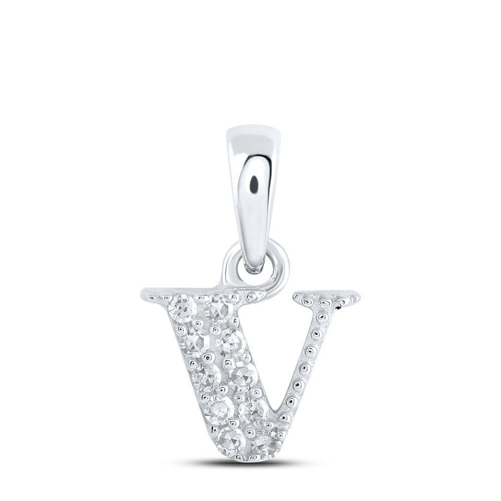 0.05CTW Natural Diamond 0.41g 10k White Gold Initial "V" Pendant Letter Charm - Elite Jewelers - Charms & Pendants