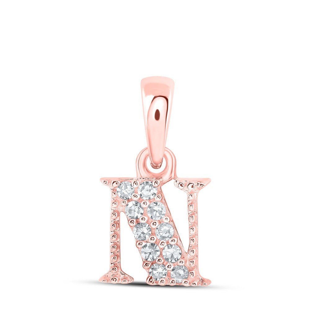0.05CTW Natural Diamond 0.51g 10k Rose Gold Initial "N" Pendant Letter Charm - Elite Jewelers - Charms & Pendants