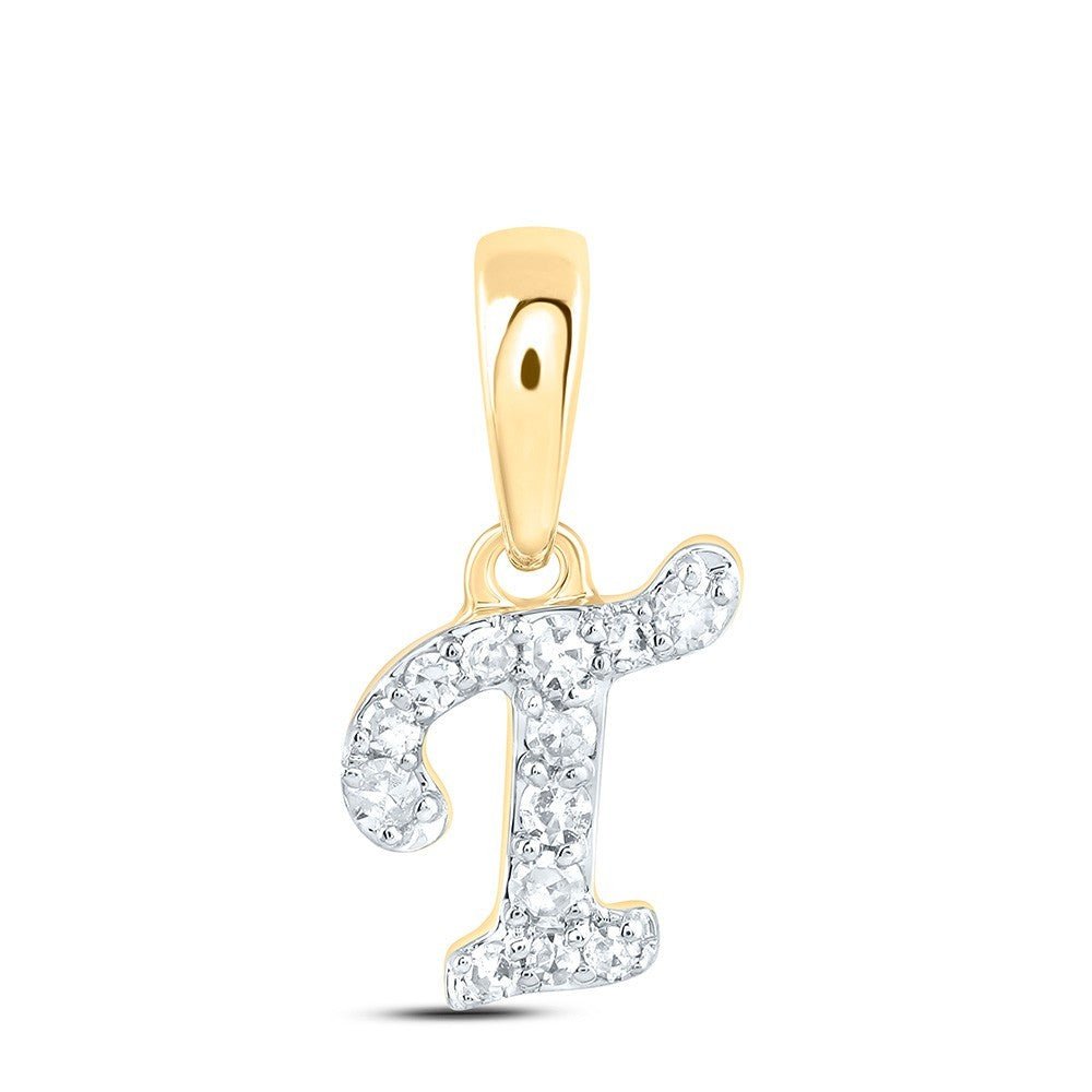 0.06CTW Natural Diamond 0.27g 10k Yellow Gold Initial "T" Pendant Letter Charm - Elite Jewelers - Charms & Pendants