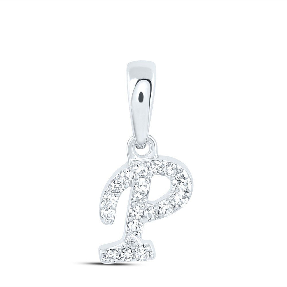 0.06CTW Natural Diamond 0.28g 10k White Gold Initial "P" Pendant Letter Charm - Elite Jewelers - Charms & Pendants