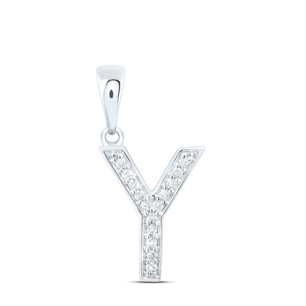 0.06CTW Natural Diamond 0.57g 10k White Gold Initial "Y" Pendant Letter Charm - Elite Jewelers - Charms & Pendants