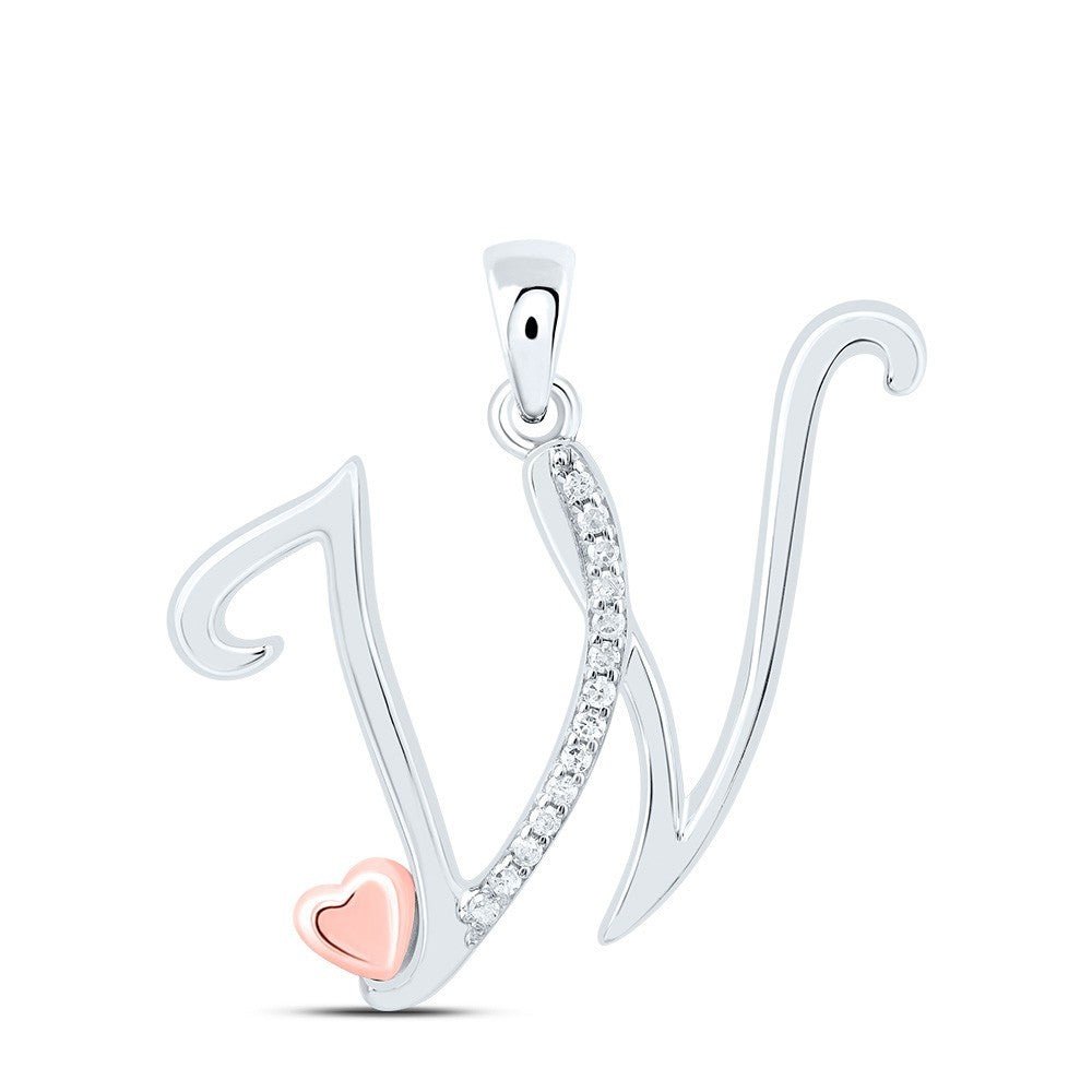 0.06CTW Natural Diamond 2.19g Sterling Silver Initial "W" Pendant Letter Charm - Elite Jewelers - Charms & Pendants