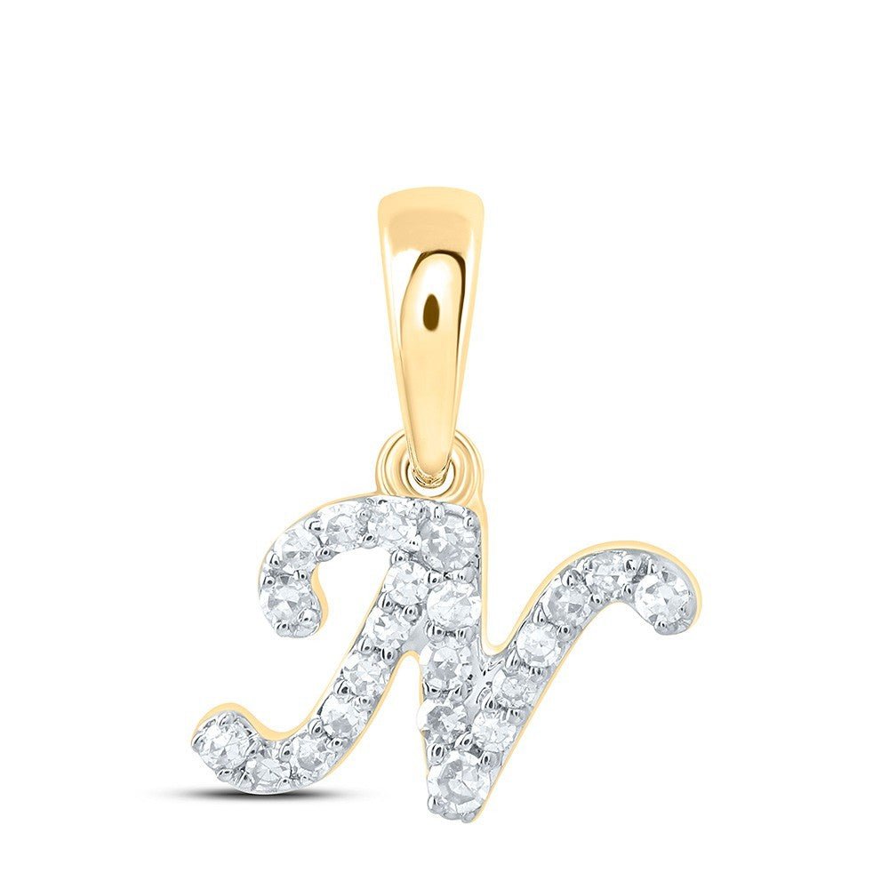 0.07CTW Natural Diamond 0.35g 10k Yellow Gold Initial "N" Pendant Letter Charm - Elite Jewelers - Charms & Pendants
