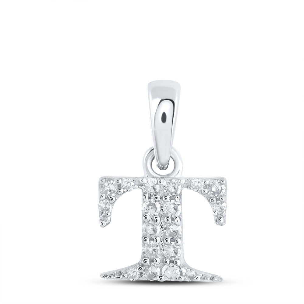 0.07CTW Natural Diamond 0.46g 10k White Gold Initial "T" Pendant Letter Charm - Elite Jewelers - Charms & Pendants