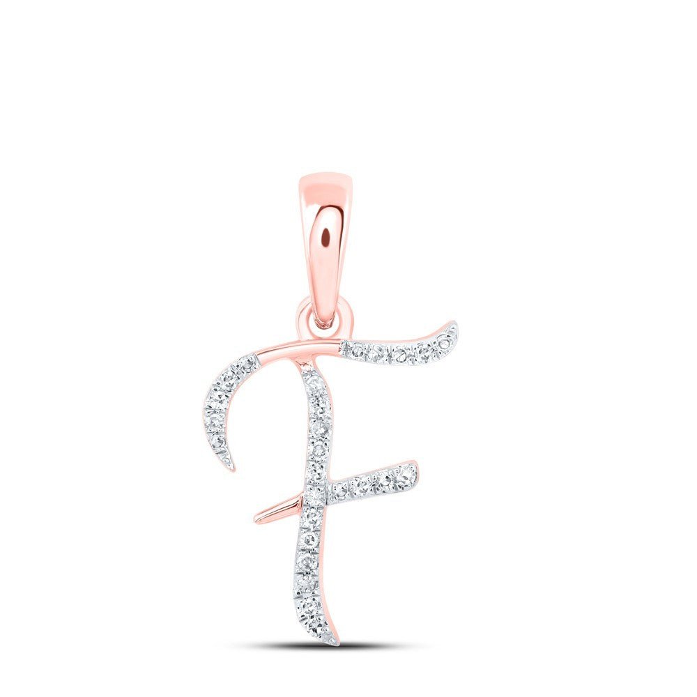 0.08CTW Natural Diamond 0.77g 10k Rose Gold Initial "F" Pendant Letter Charm - Elite Jewelers - Charms & Pendants