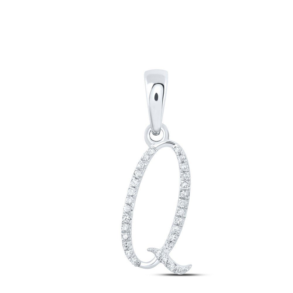 0.09CTW Natural Diamond 0.78g 10k White Gold Initial "Q" Pendant Letter Charm - Elite Jewelers - Charms & Pendants
