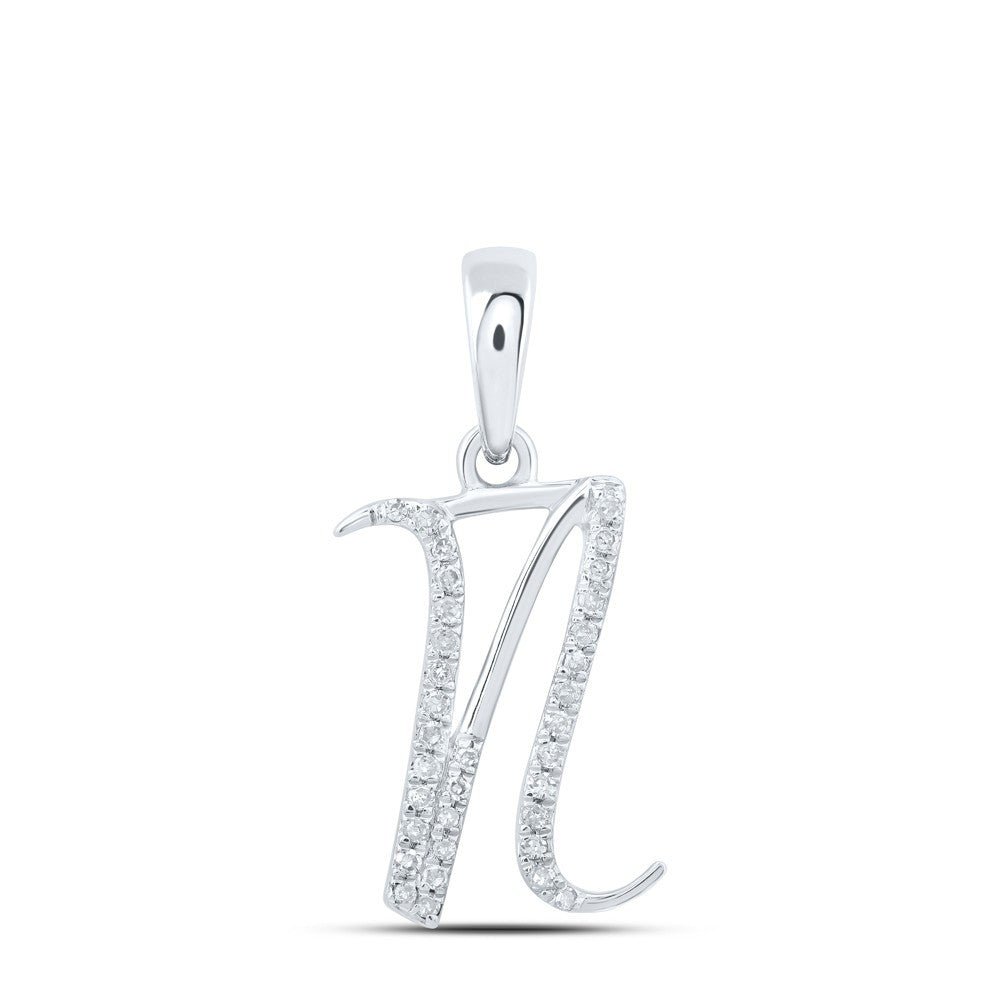 0.11CTW Natural Diamond 0.78g 10k White Gold Initial "N" Pendant Letter Charm - Elite Jewelers - Charms & Pendants