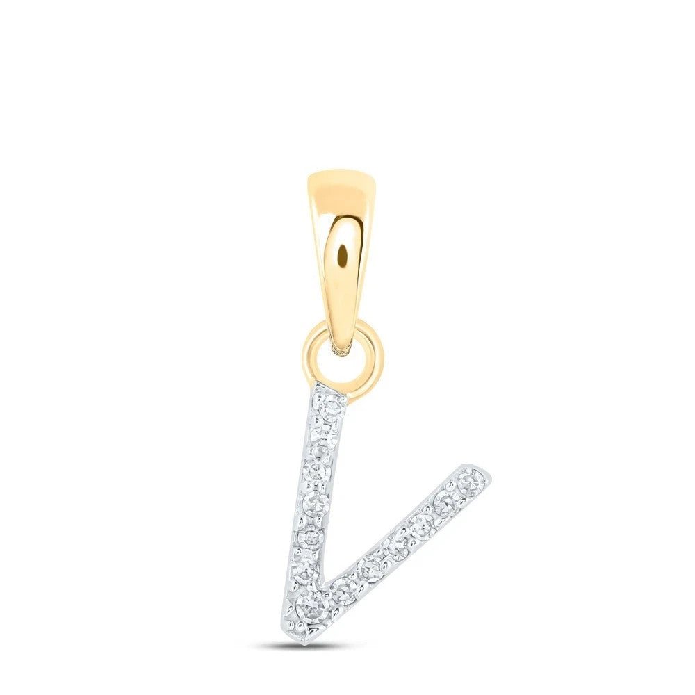 0.13CTW Natural Diamond 0.97g 10k Yellow Gold Two "V" Iinital Pendants - Elite Jewelers -