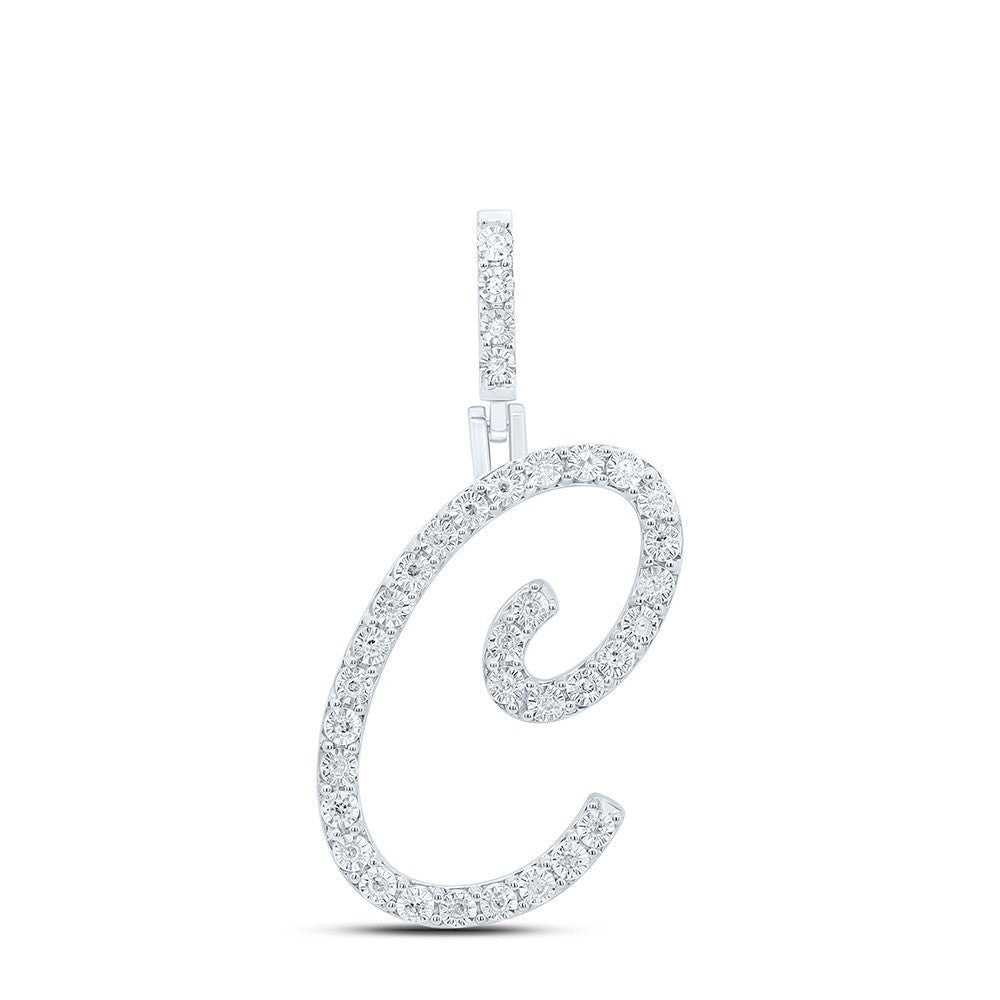 0.13CTW Natural Diamond 1.75g Sterling Silver Initial "C" Pendant Letter Charm - Elite Jewelers - Charms & Pendants
