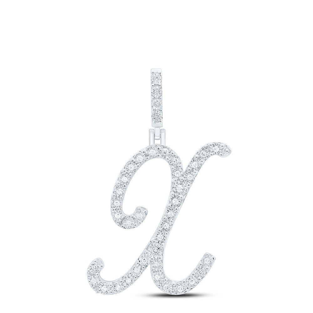 0.15CTW Natural Diamond 2.04g Sterling Silver Initial "X" Pendant Letter Charm - Elite Jewelers - Charms & Pendants