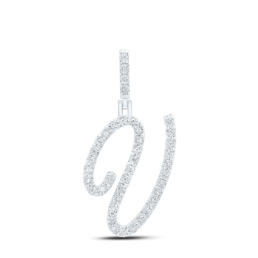 0.15CTW Natural Diamond 925 Sterling Silver 1.96g Initial "V" Pendant Charm - Elite Jewelers - Charms & Pendants