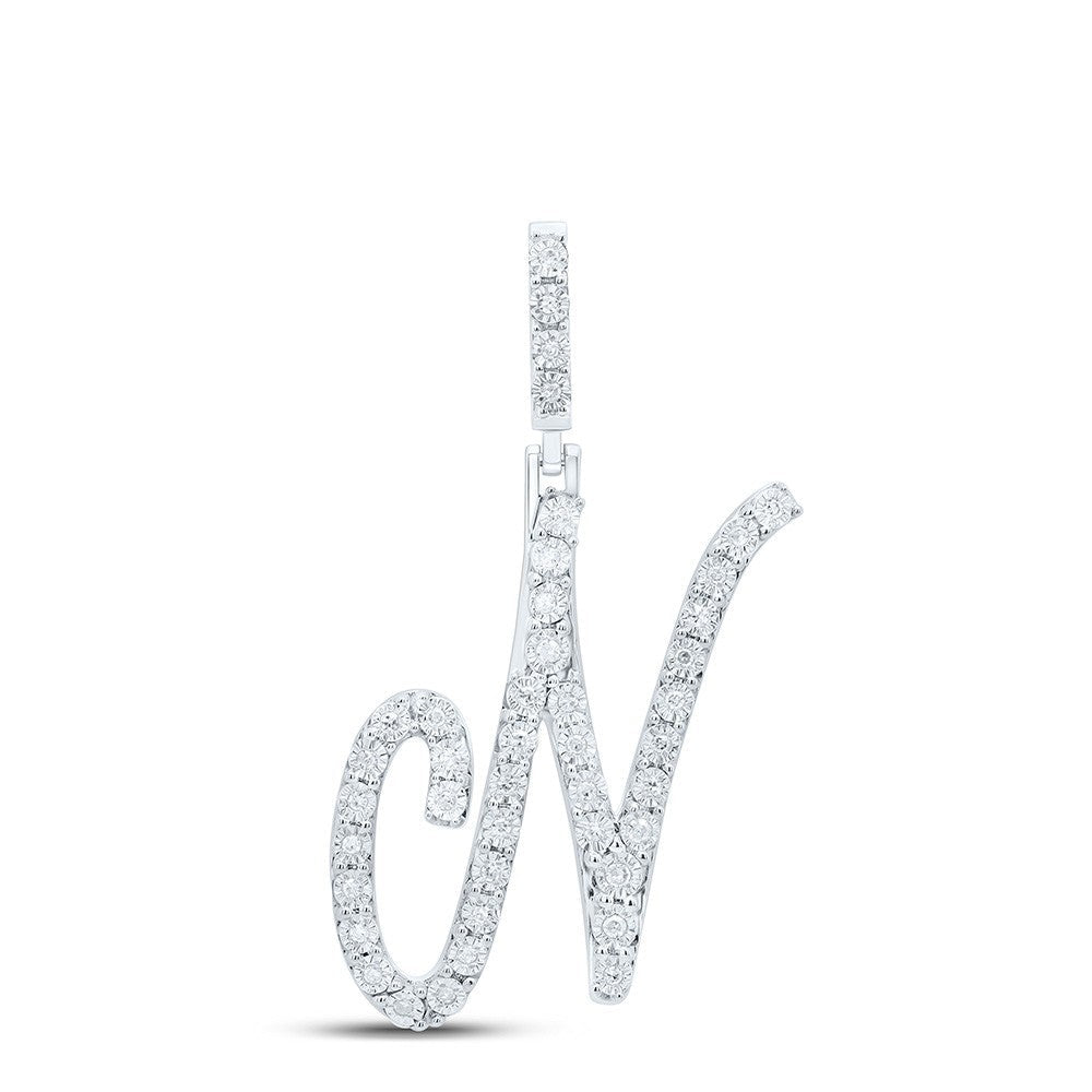 0.16CTW Natural Diamond 2.14g Sterling Silver Initial "N" Pendant Letter Charm - Elite Jewelers - Charms & Pendants