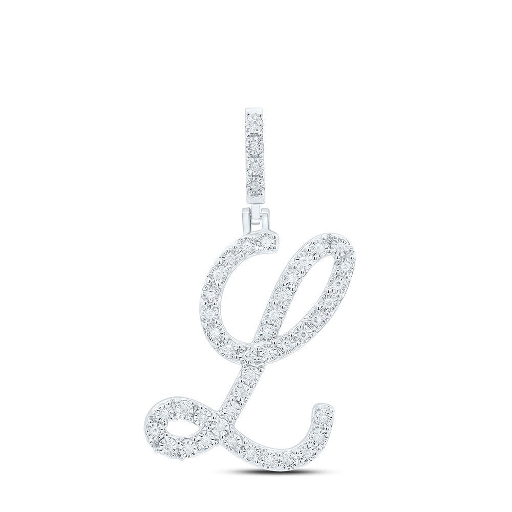 0.18CTW Natural Diamond 2.05g Sterling Silver Initial "L" Pendant Letter Charm - Elite Jewelers - Charms & Pendants