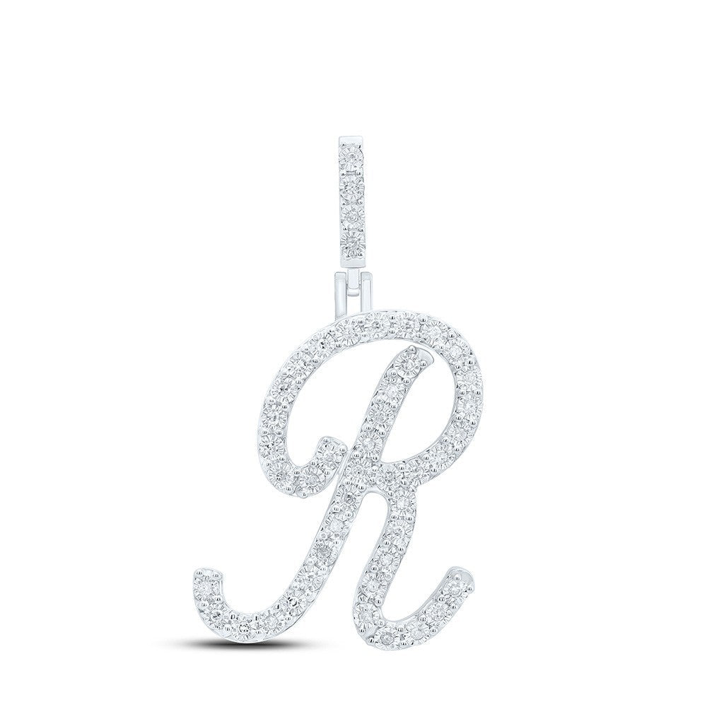 0.19CTW Natural Diamond 2.38g Sterling Silver Initial "R" Pendant Letter Charm - Elite Jewelers - Charms & Pendants