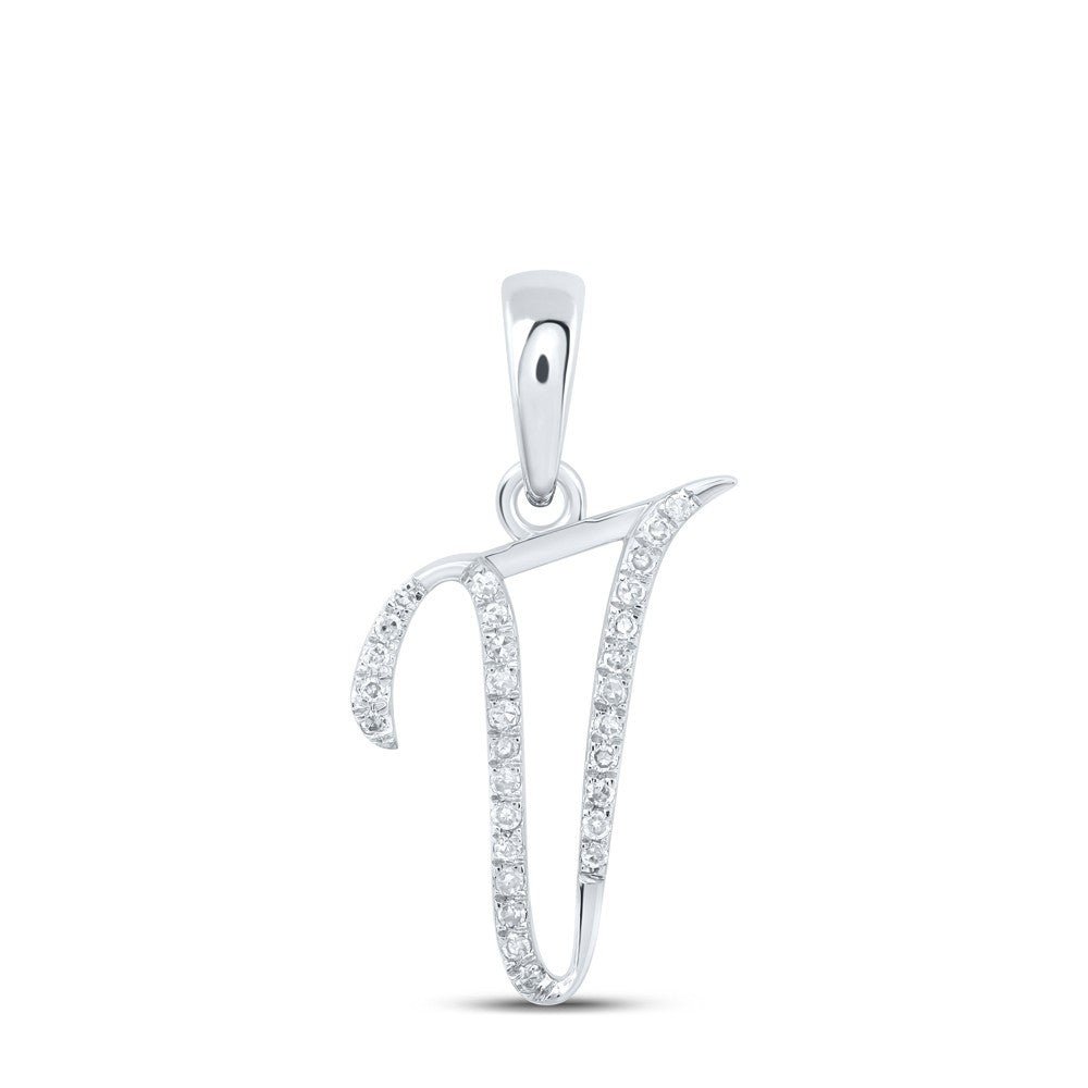 0.1CTW Natural Diamond 0.68g 10k White Gold Initial "V" Pendant Letter Charm - Elite Jewelers - Charms & Pendants