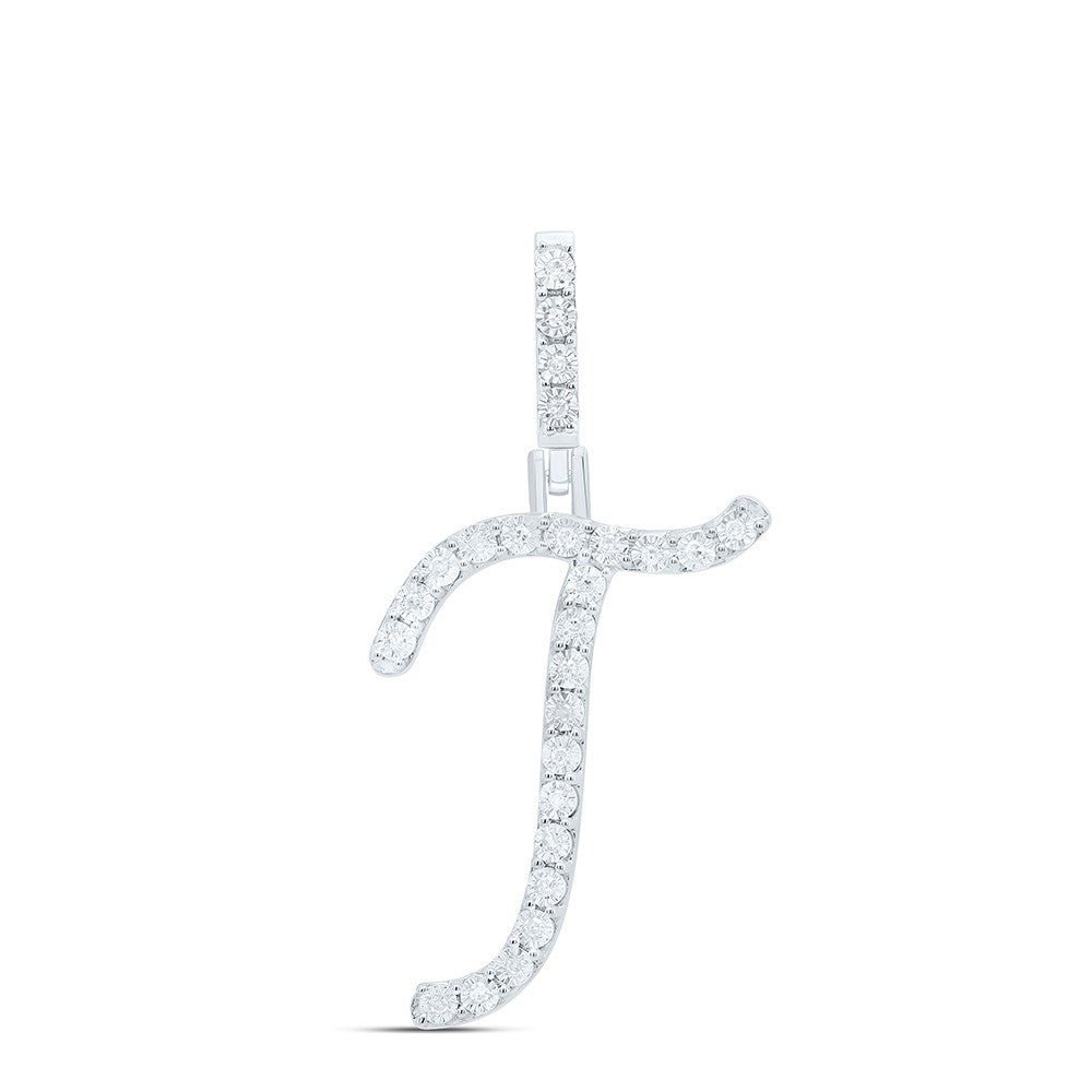 0.1CTW Natural Diamond 1.38g Sterling Silver Initial "T" Pendant Letter Charm - Elite Jewelers - Charms & Pendants