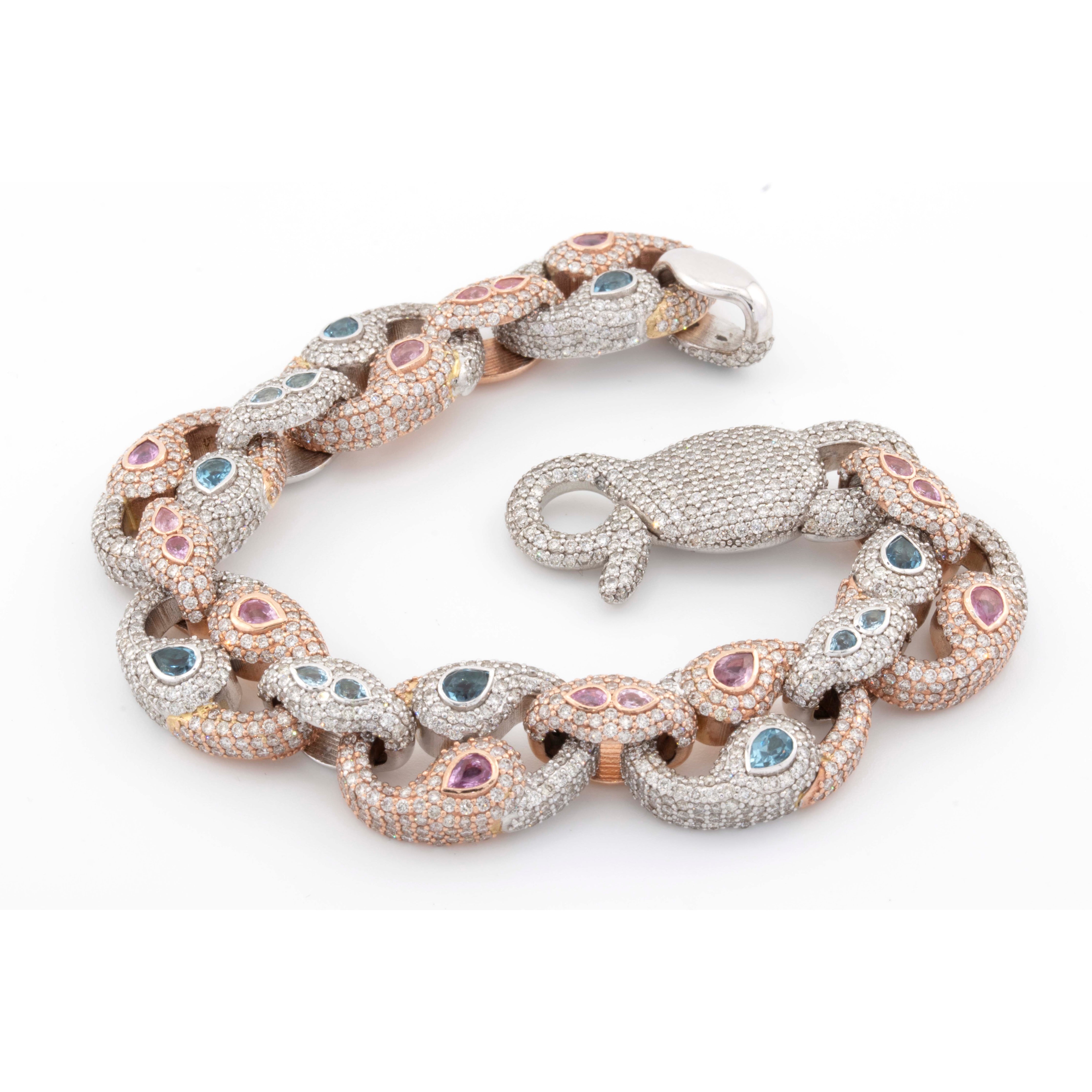10k Rose & White Gold Blue-Pink Diamond Pattern 14CT Diamond Bracelet