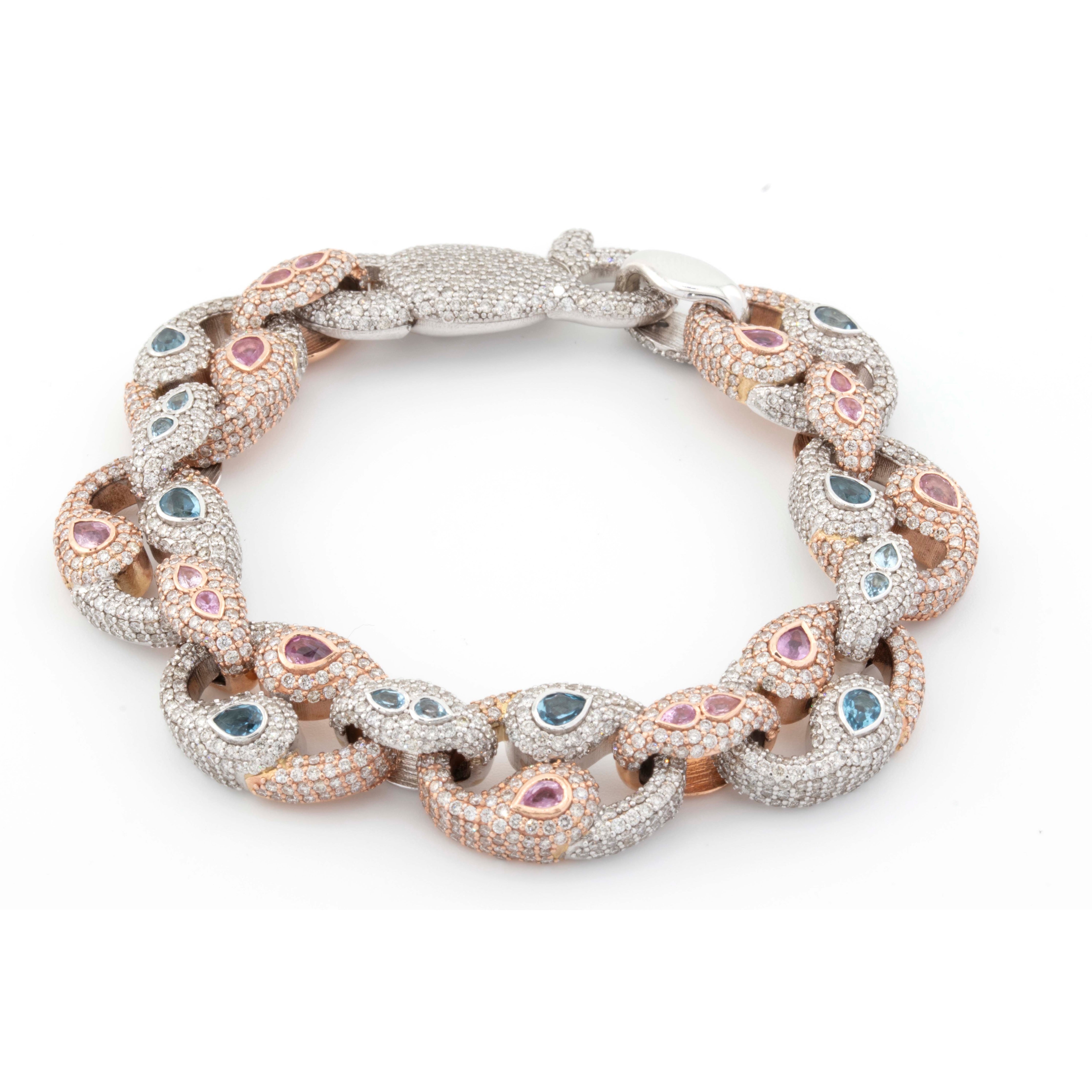 10k Rose & White Gold Blue-Pink Diamond Pattern 14CT Diamond Bracelet