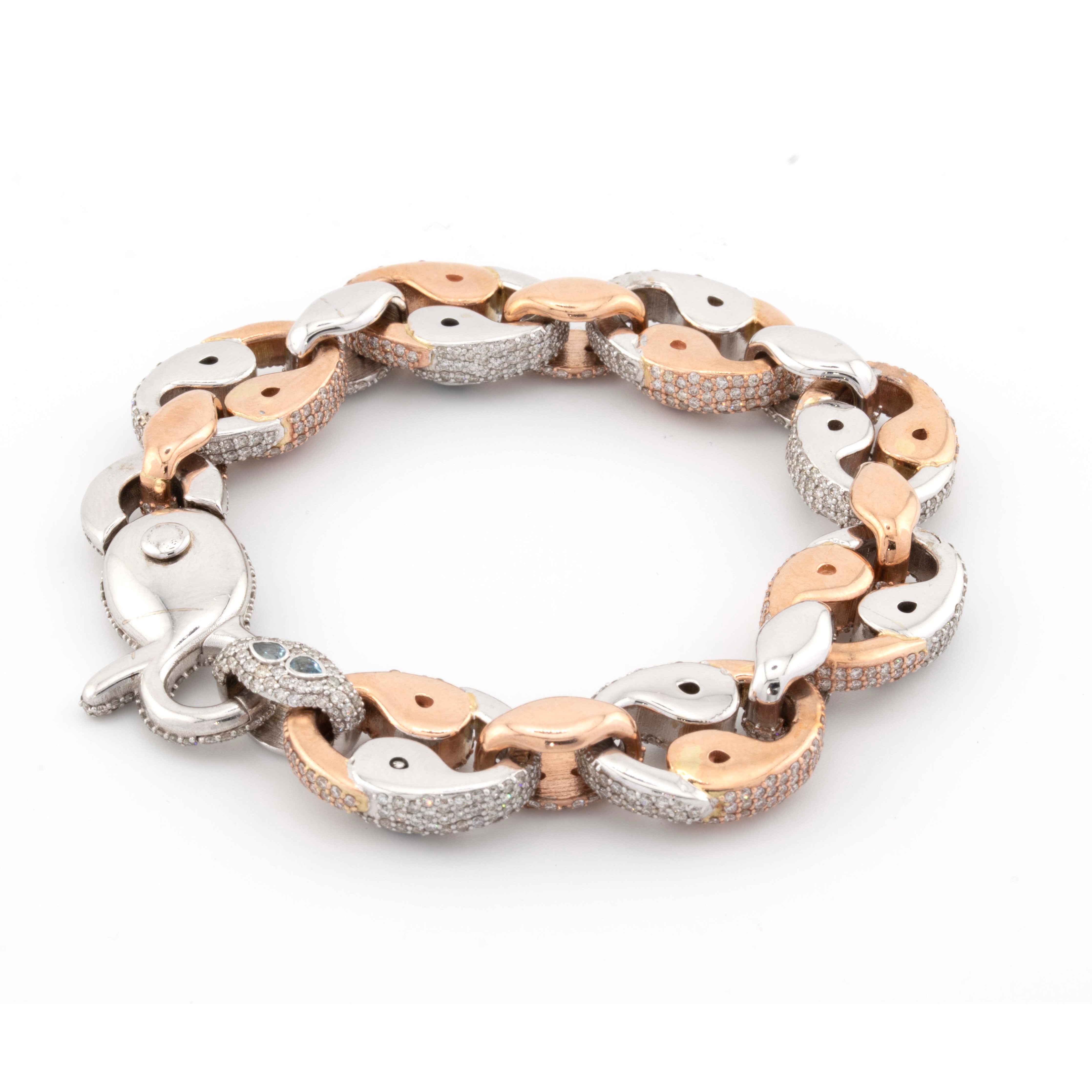 10k Rose & White Gold Blue-Pink Diamond Pattern 14CT Diamond Bracelet