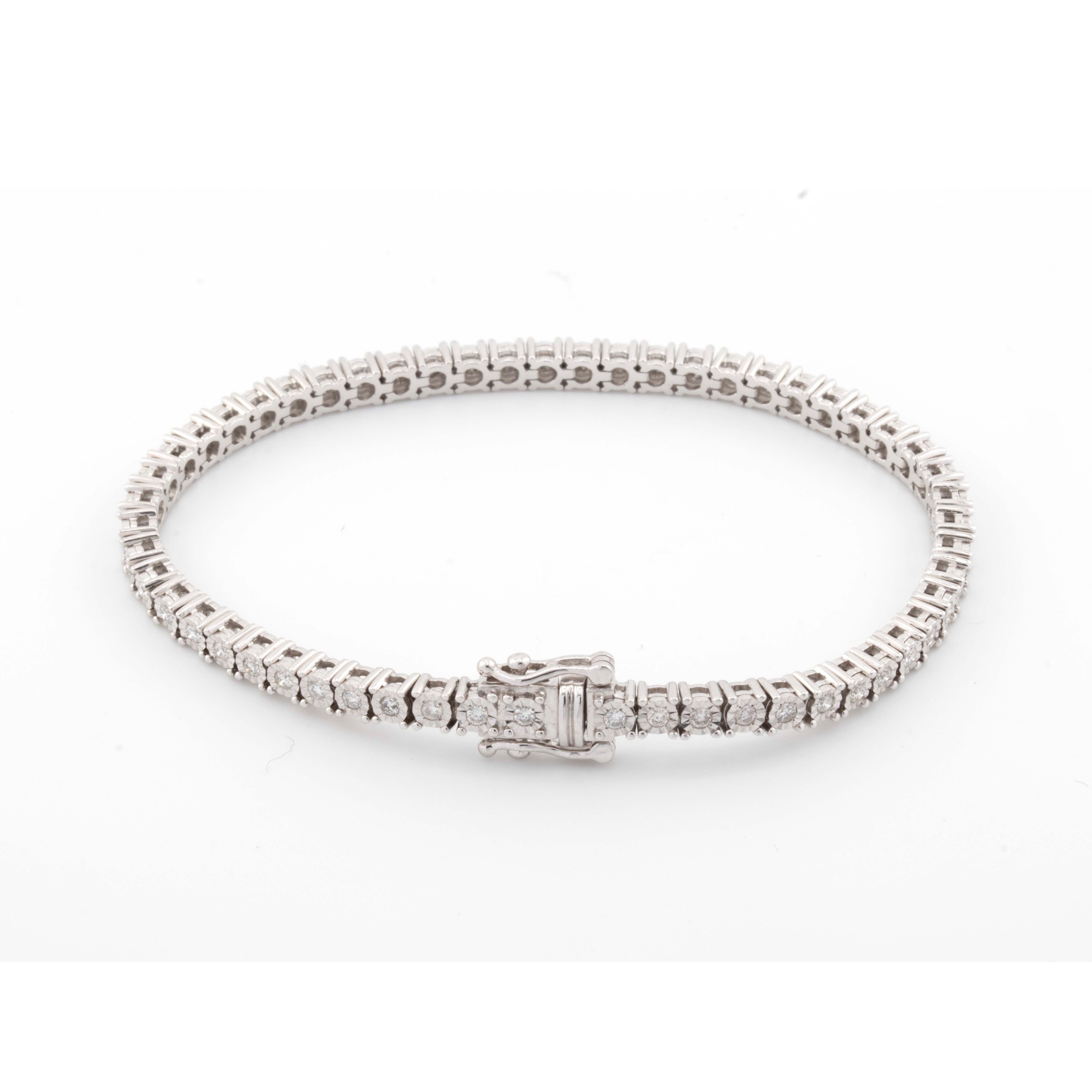 10k White Gold Illusion 1.28CT Diamond Tennis Bracelet