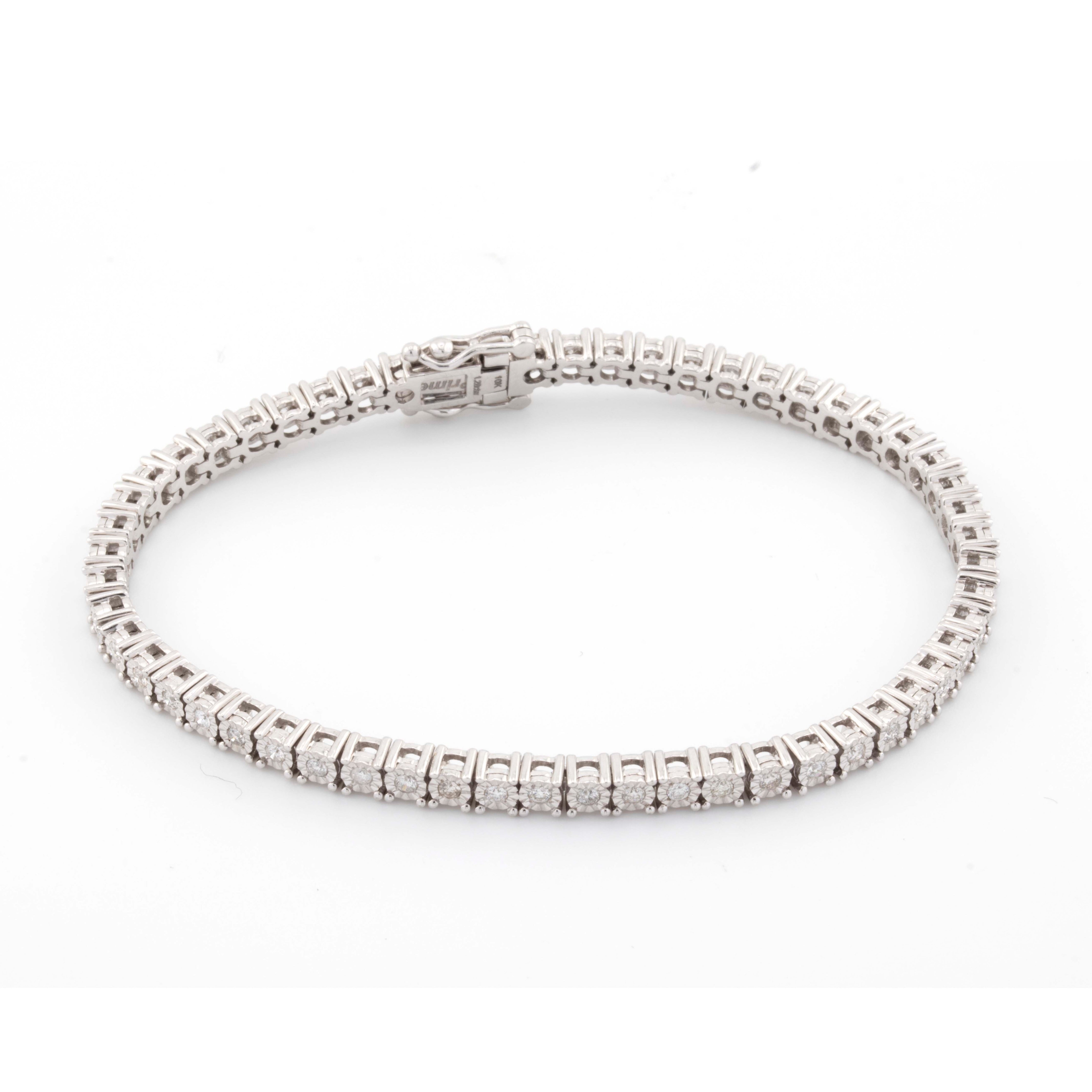 10k White Gold Illusion 1.28CT Diamond Tennis Bracelet