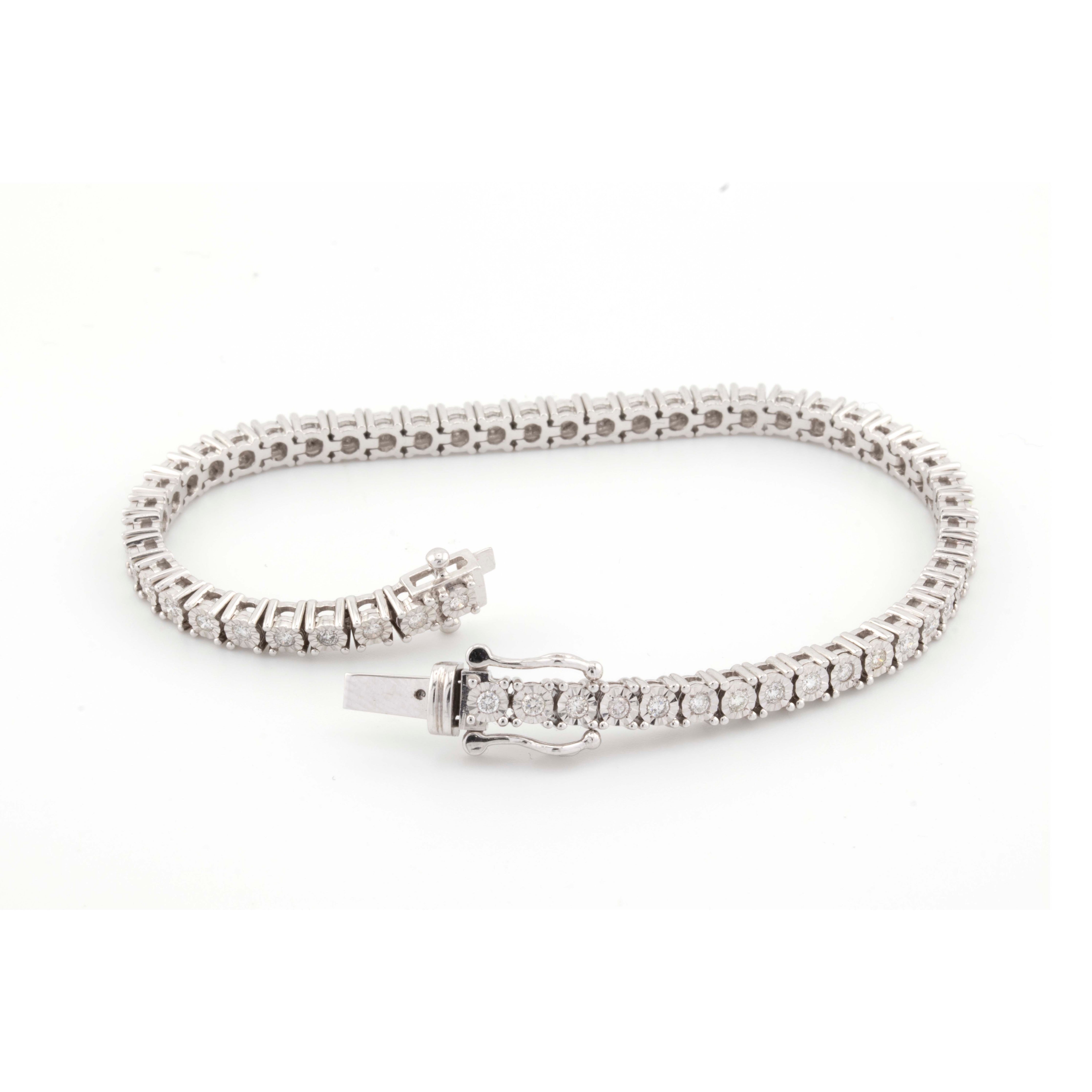 10k White Gold Illusion 1.28CT Diamond Tennis Bracelet