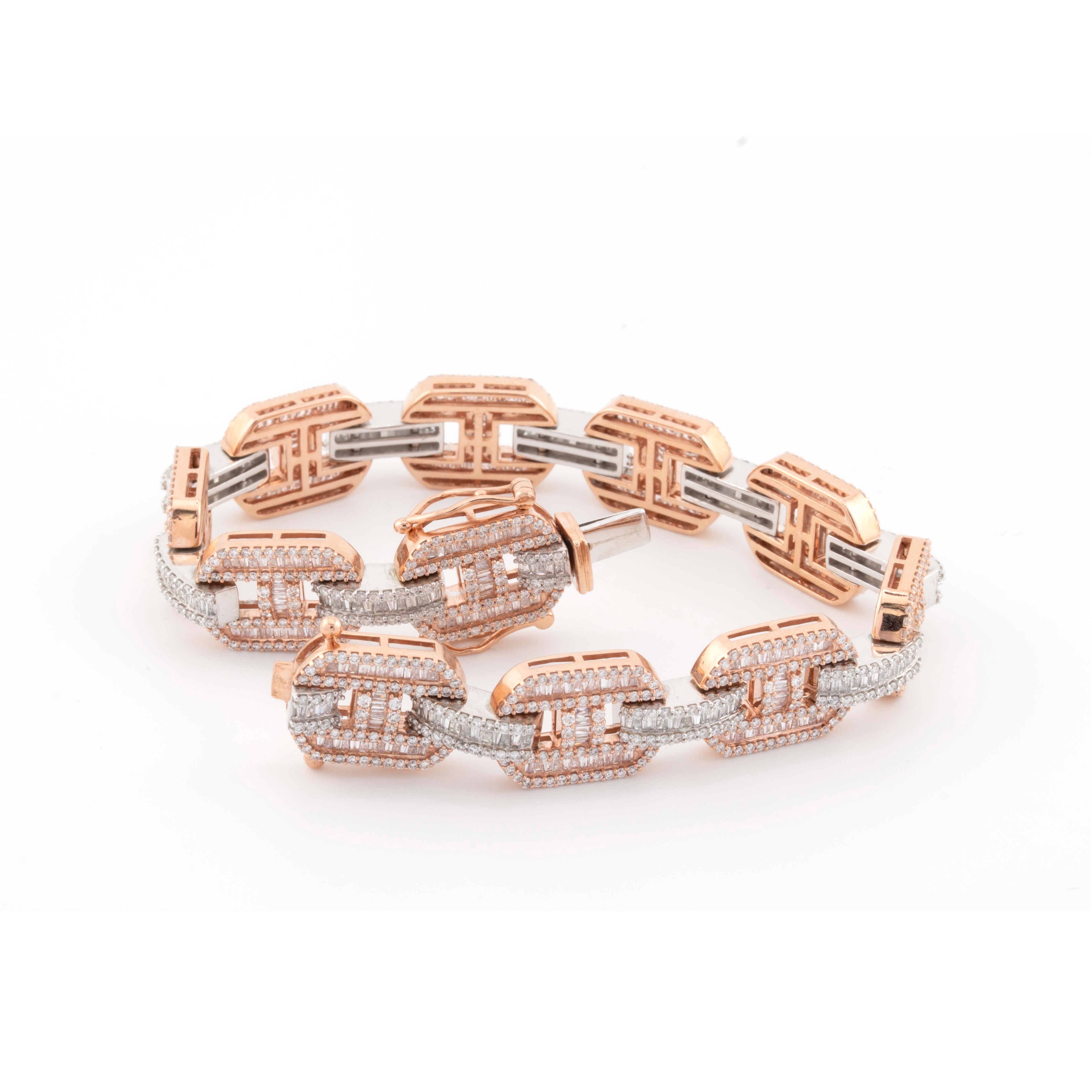 10k Rose & White Gold Gucci Link 7.72CT Diamond Bracelet