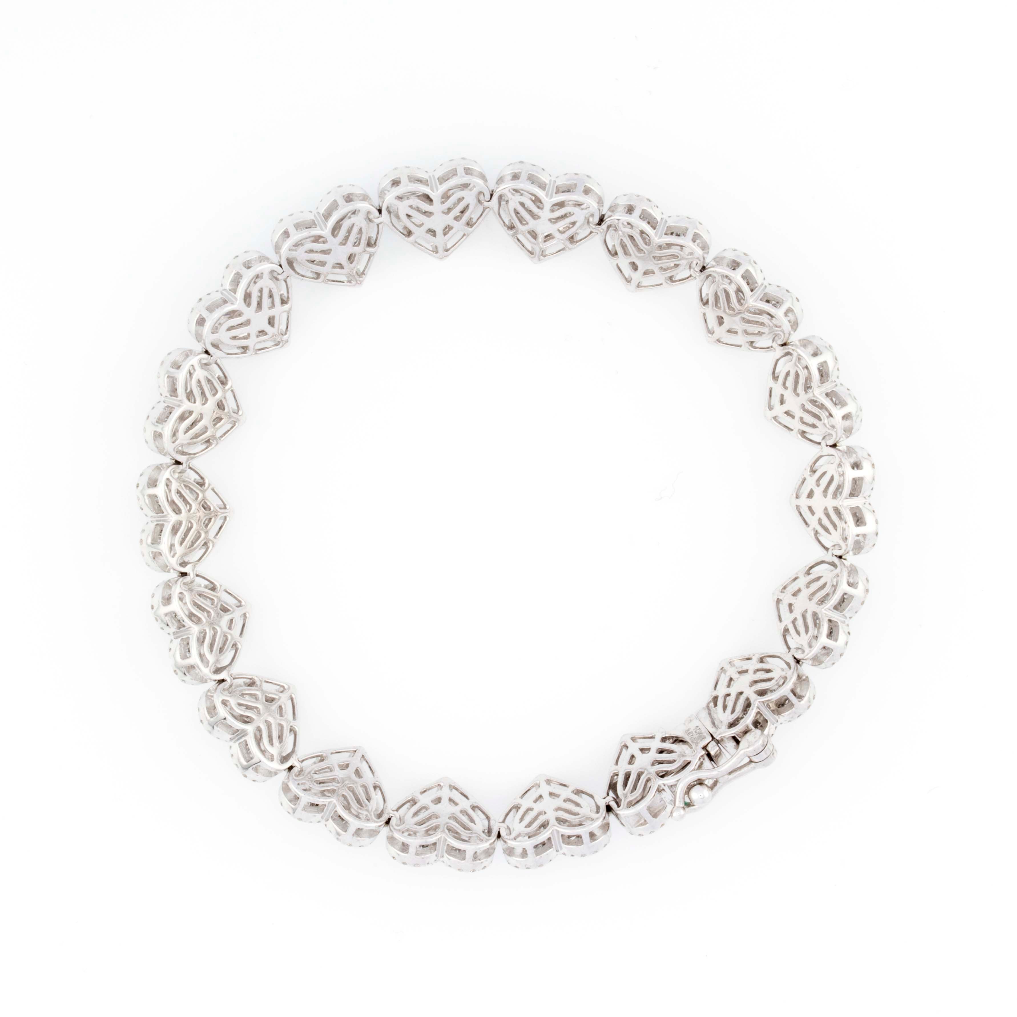 10k White Gold Baguette and Round Diamond Heart Bracelet 3.67CT