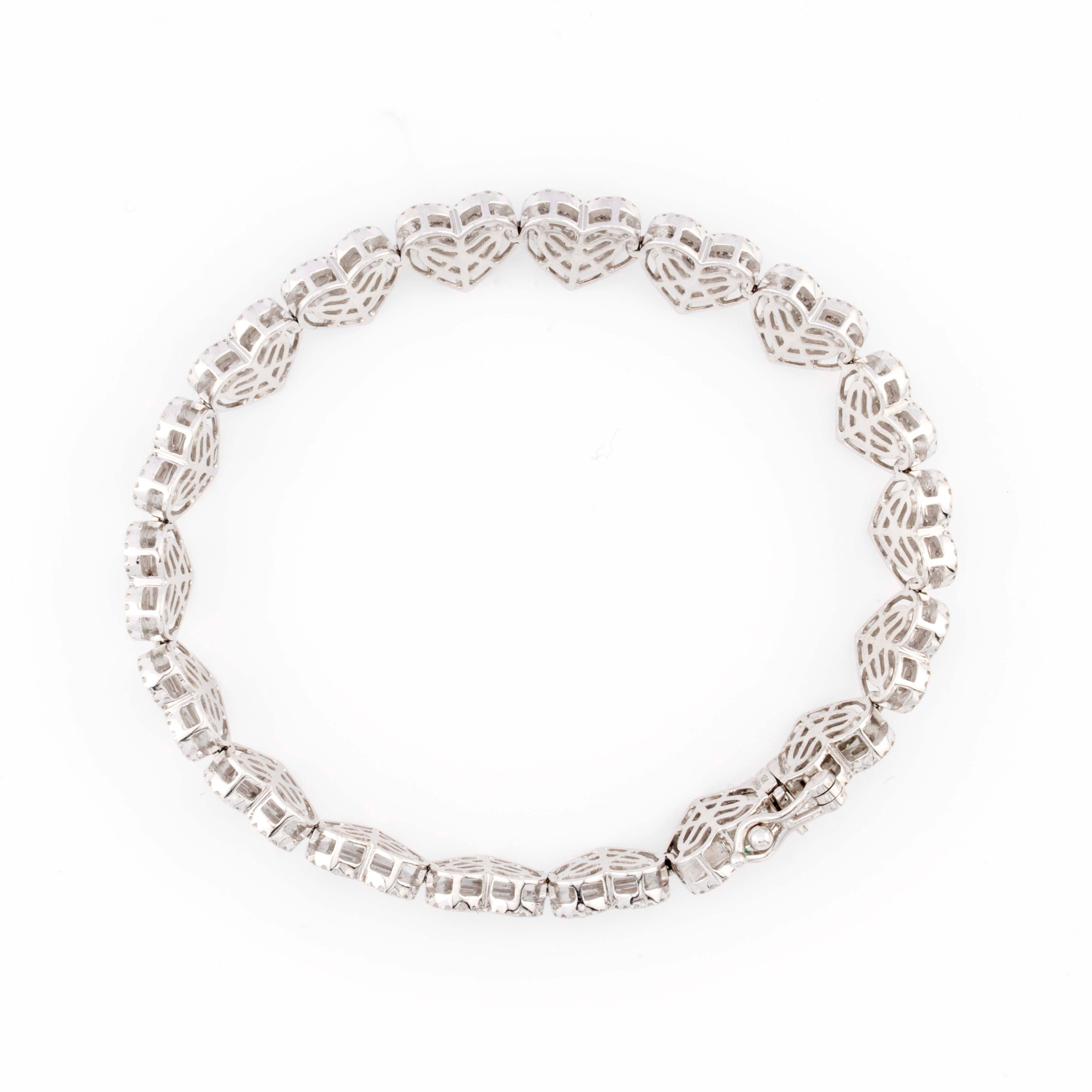 10k White Gold Baguette and Round Diamond Heart Bracelet 3.67CT