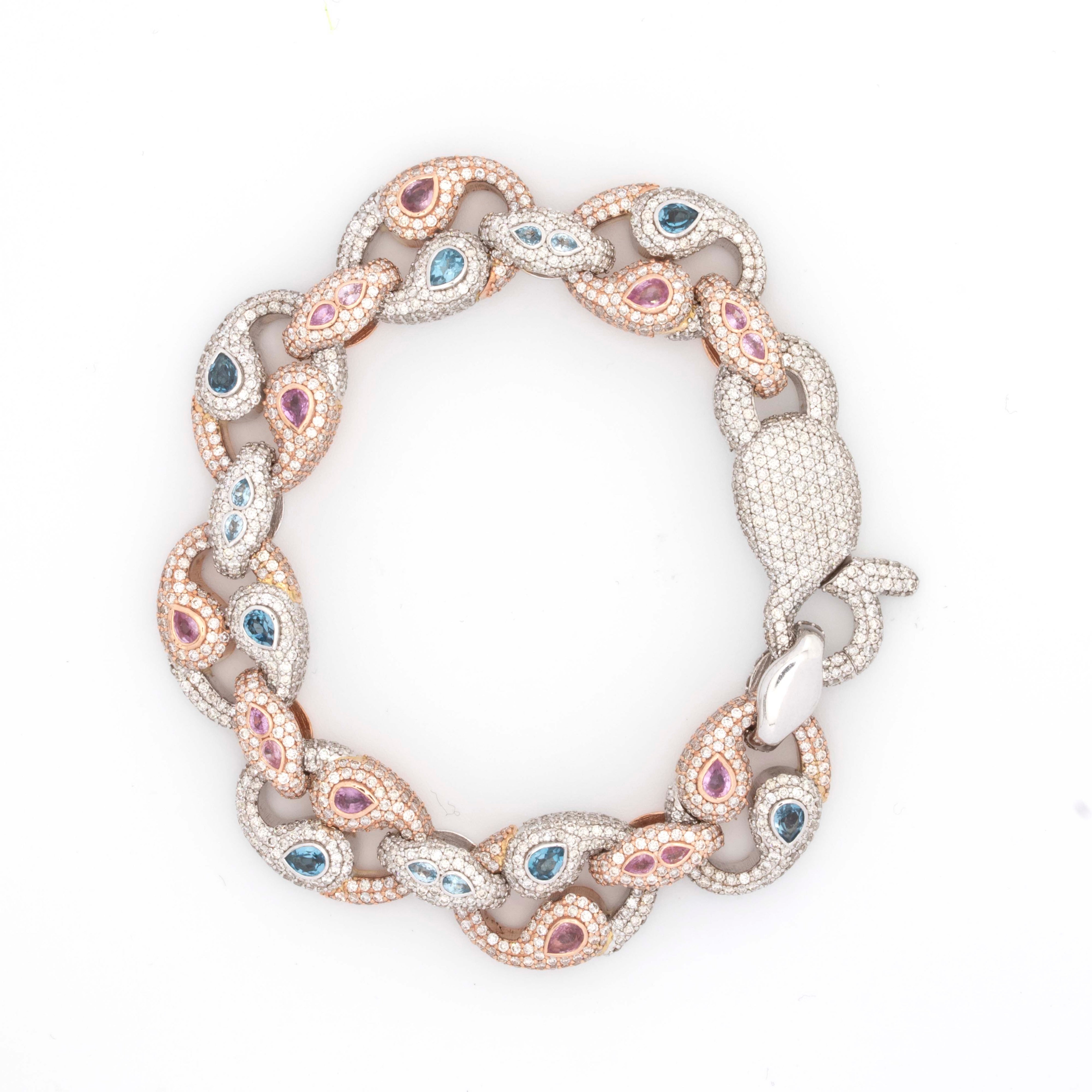 10k Rose & White Gold Blue-Pink Diamond Pattern 14CT Diamond Bracelet
