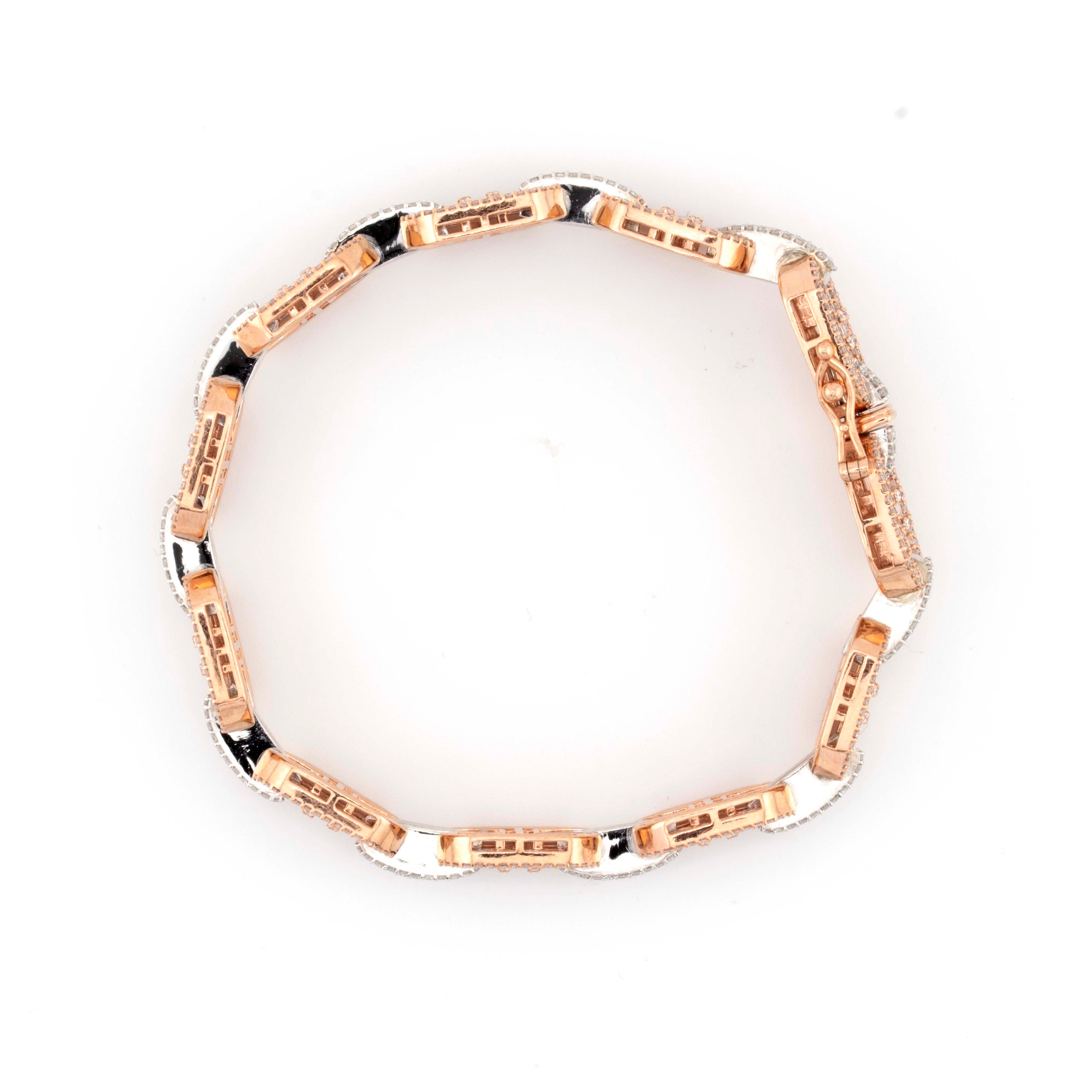 10k Rose & White Gold Gucci Link 7.72CT Diamond Bracelet