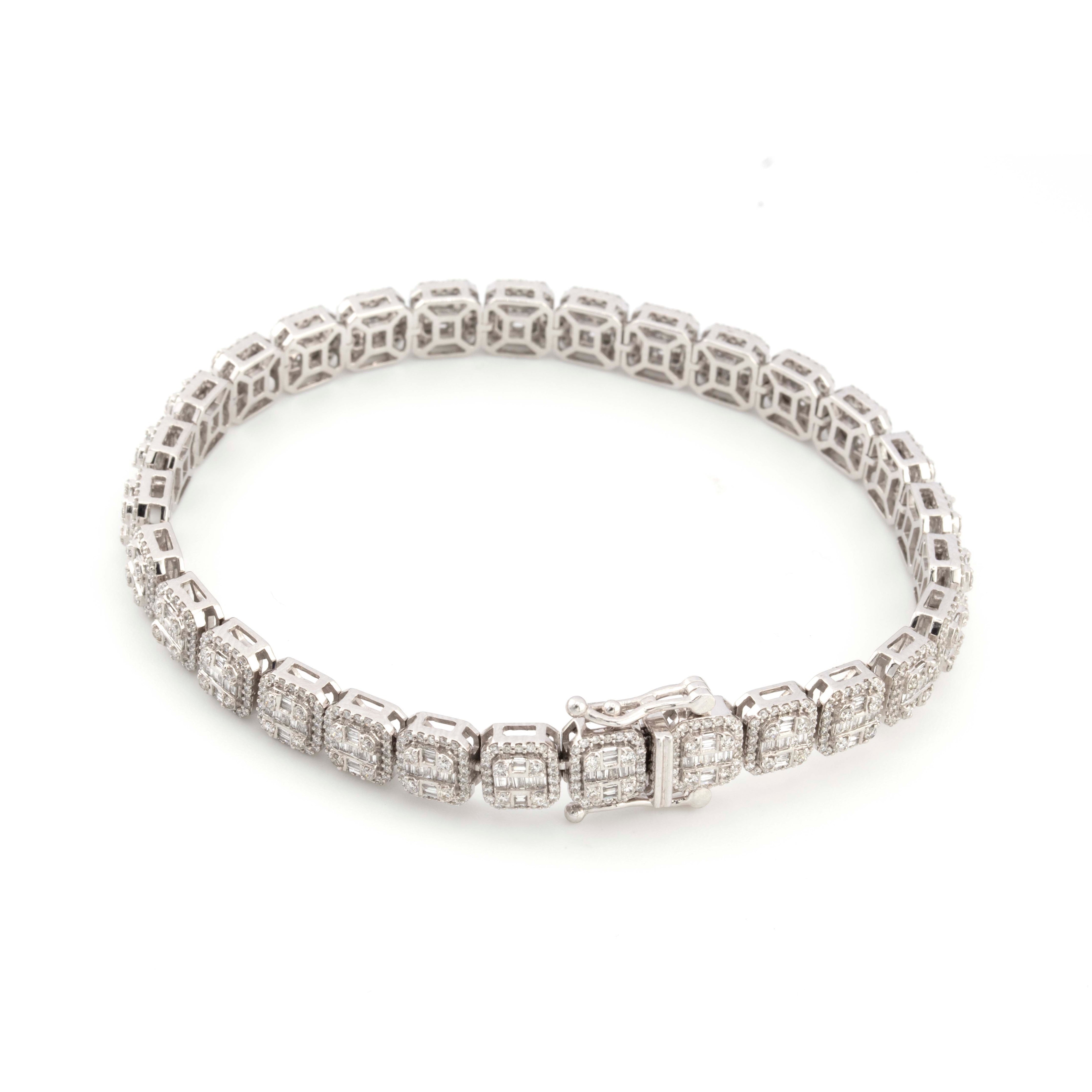 10k White Gold Baguette Round Diamond 3.51CT Diamond Bracelet