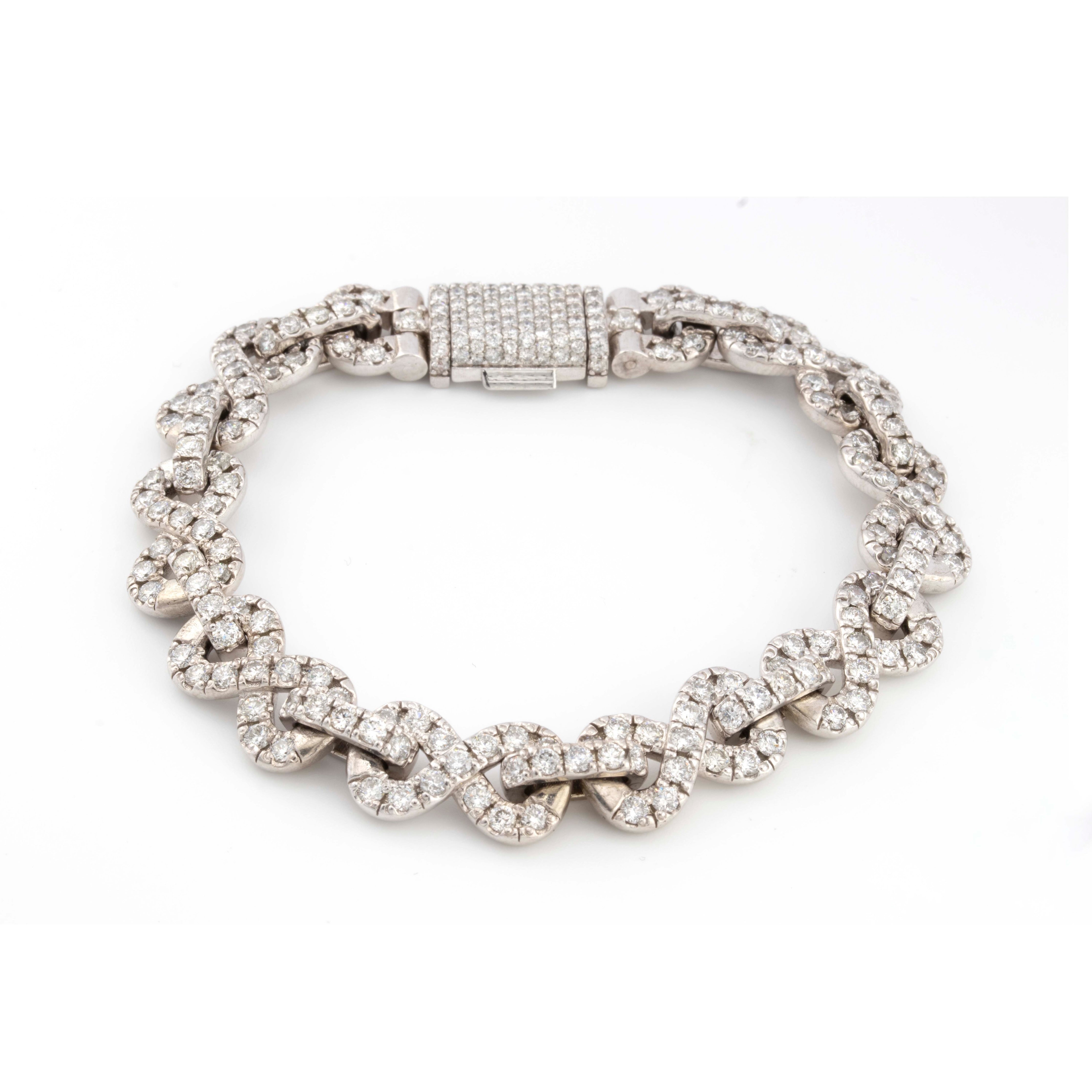 10k White Gold Infinity Link 12.50 CT Diamond Bracelet Single Row Diamond