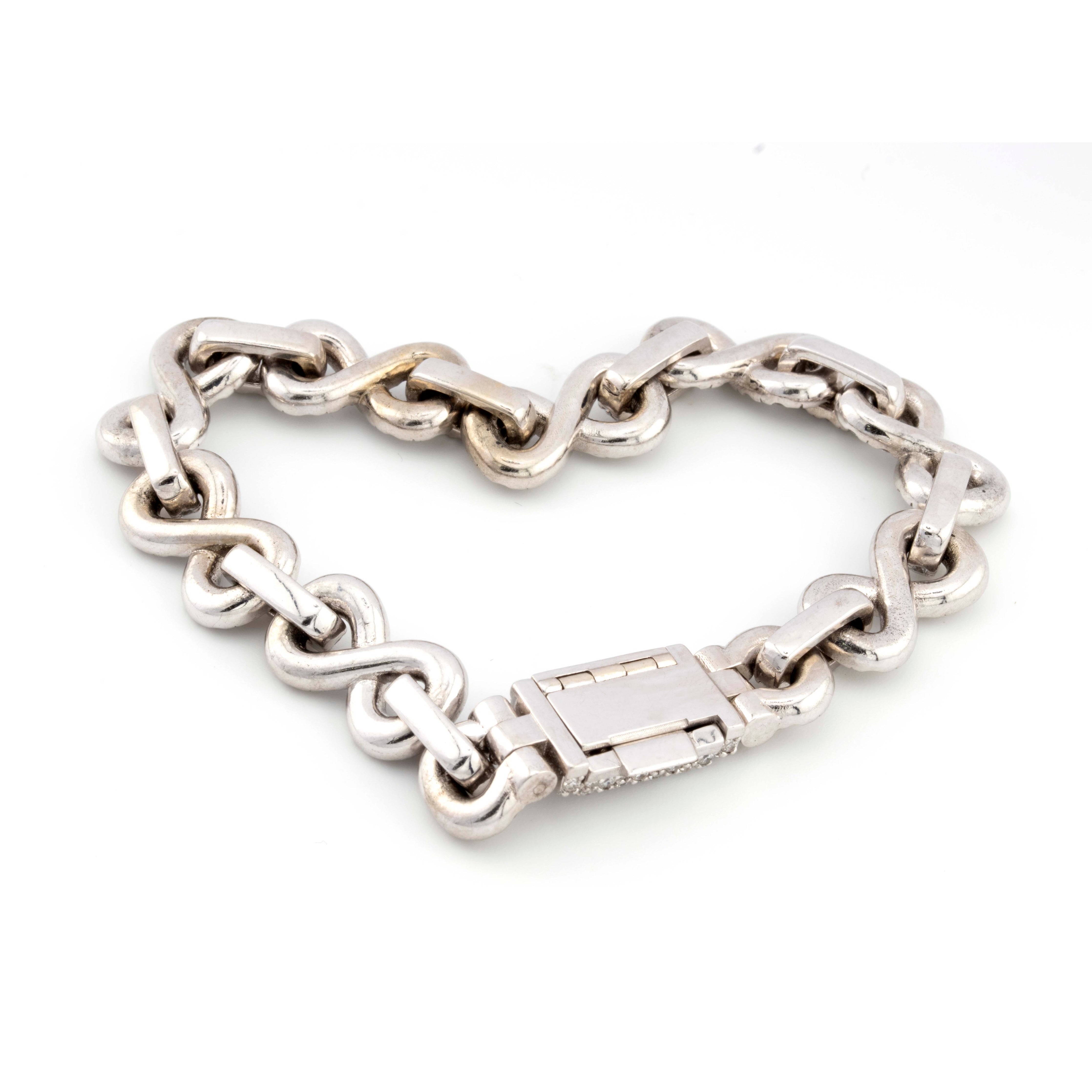 10k White Gold Infinity Link 12.50 CT Diamond Bracelet Single Row Diamond