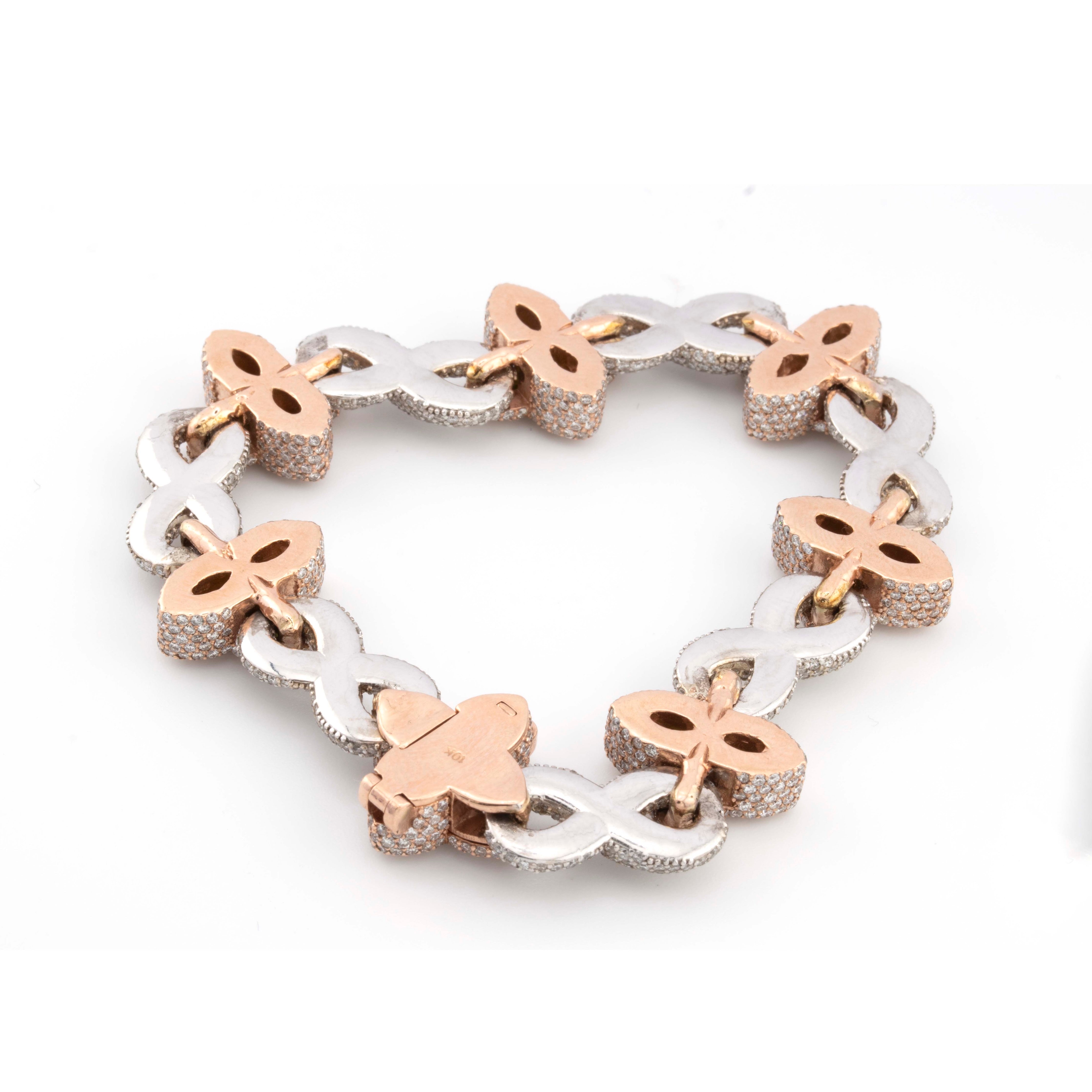 10k Rose / White Infinity Green Enamel Clove 14CT Diamond Bracelet