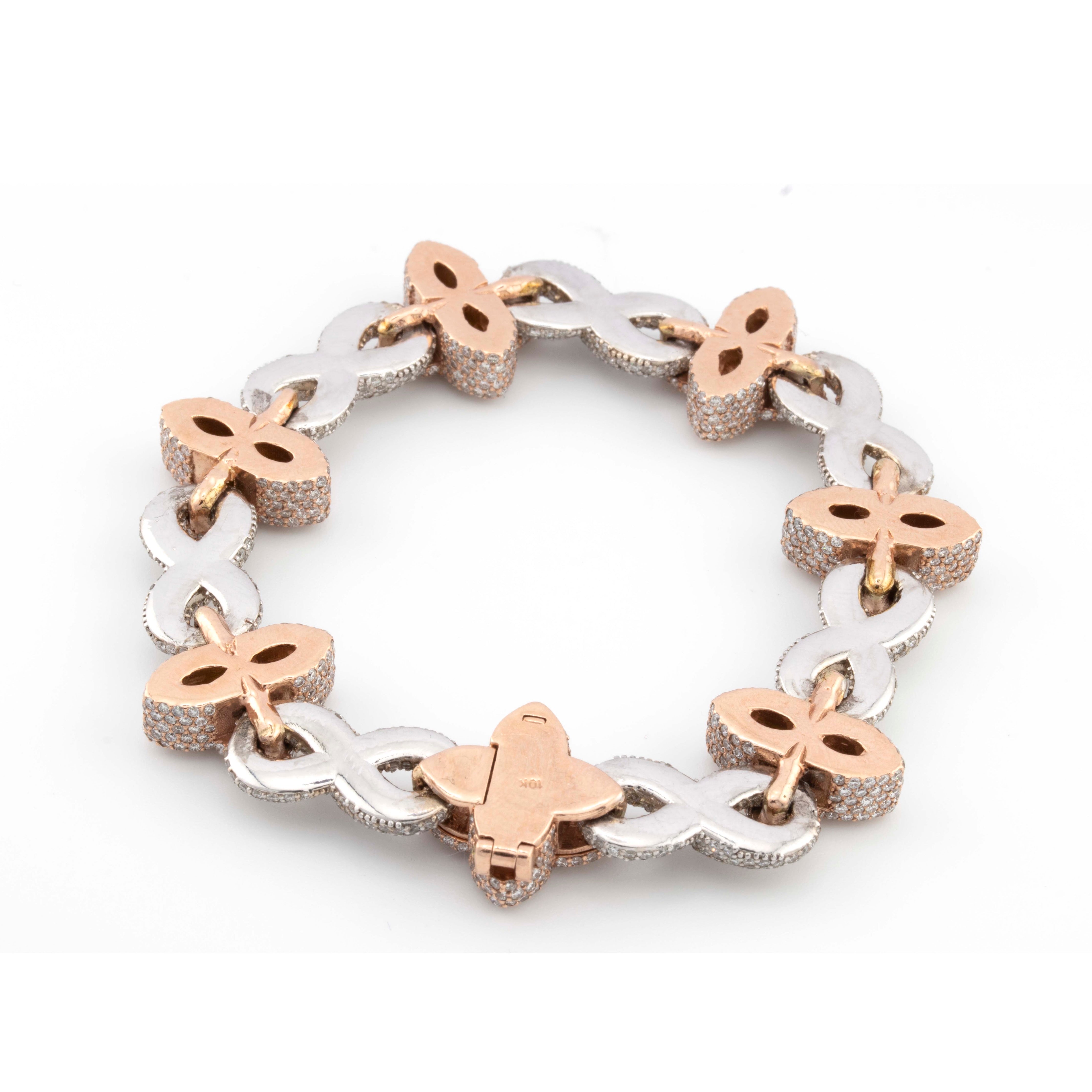 10k Rose / White Infinity Green Enamel Clove 14CT Diamond Bracelet