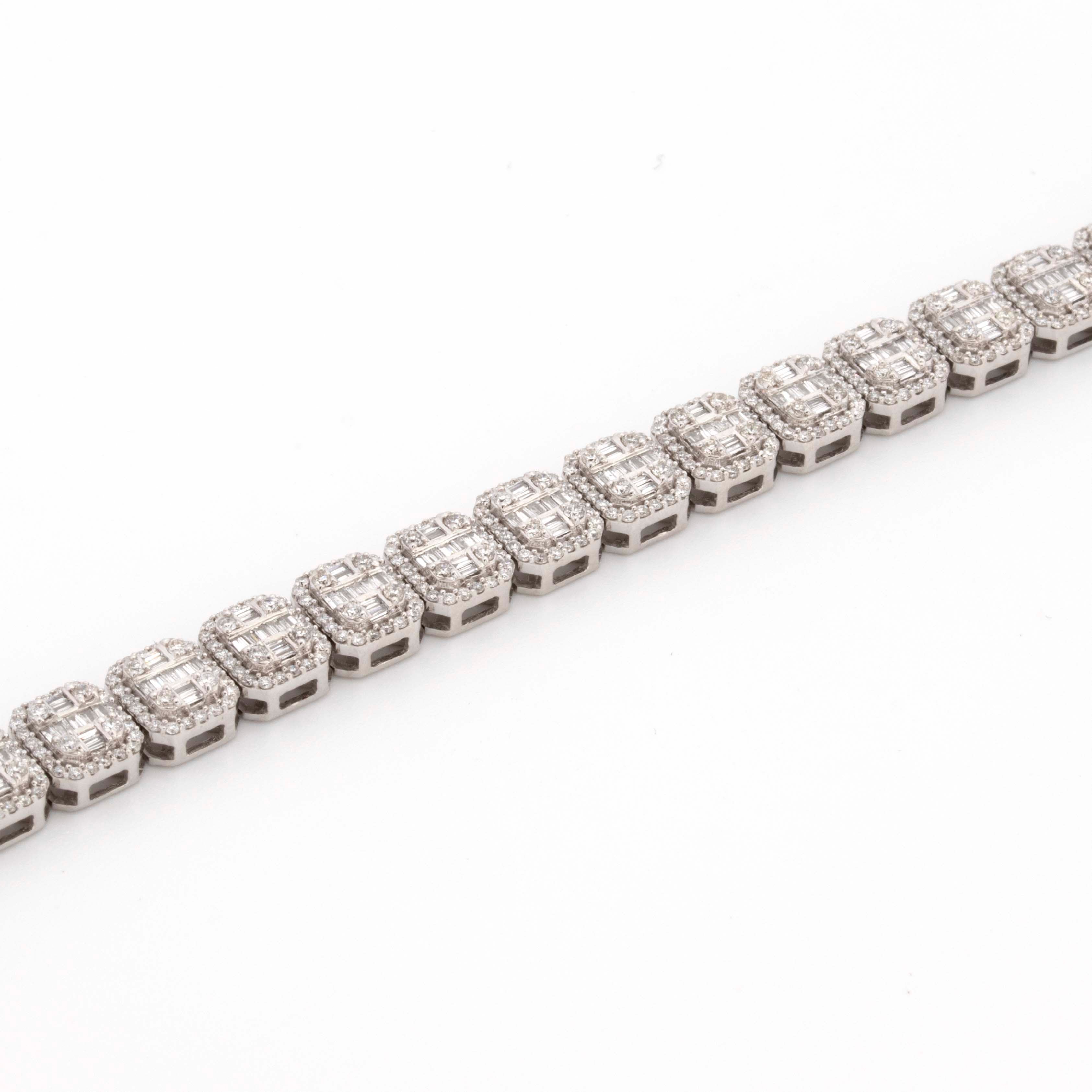 10k White Gold Baguette Round Diamond 3.51CT Diamond Bracelet