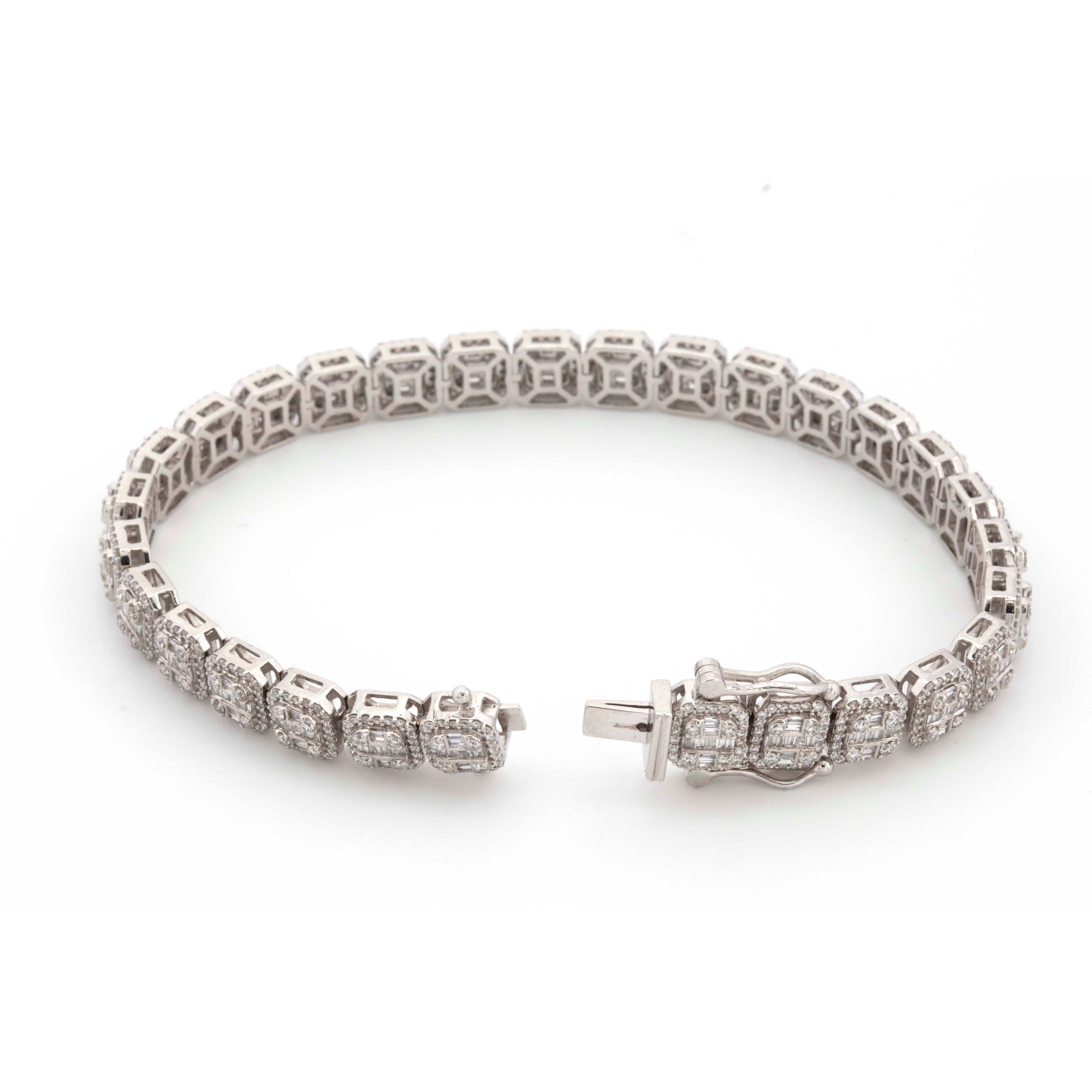 10k White Gold Baguette Round Diamond 3.51CT Diamond Bracelet