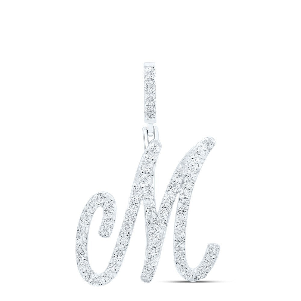 0.21CTW Natural Diamond 2.24g Sterling Silver Initial "M" Pendant Letter Charm - Elite Jewelers - Charms & Pendants