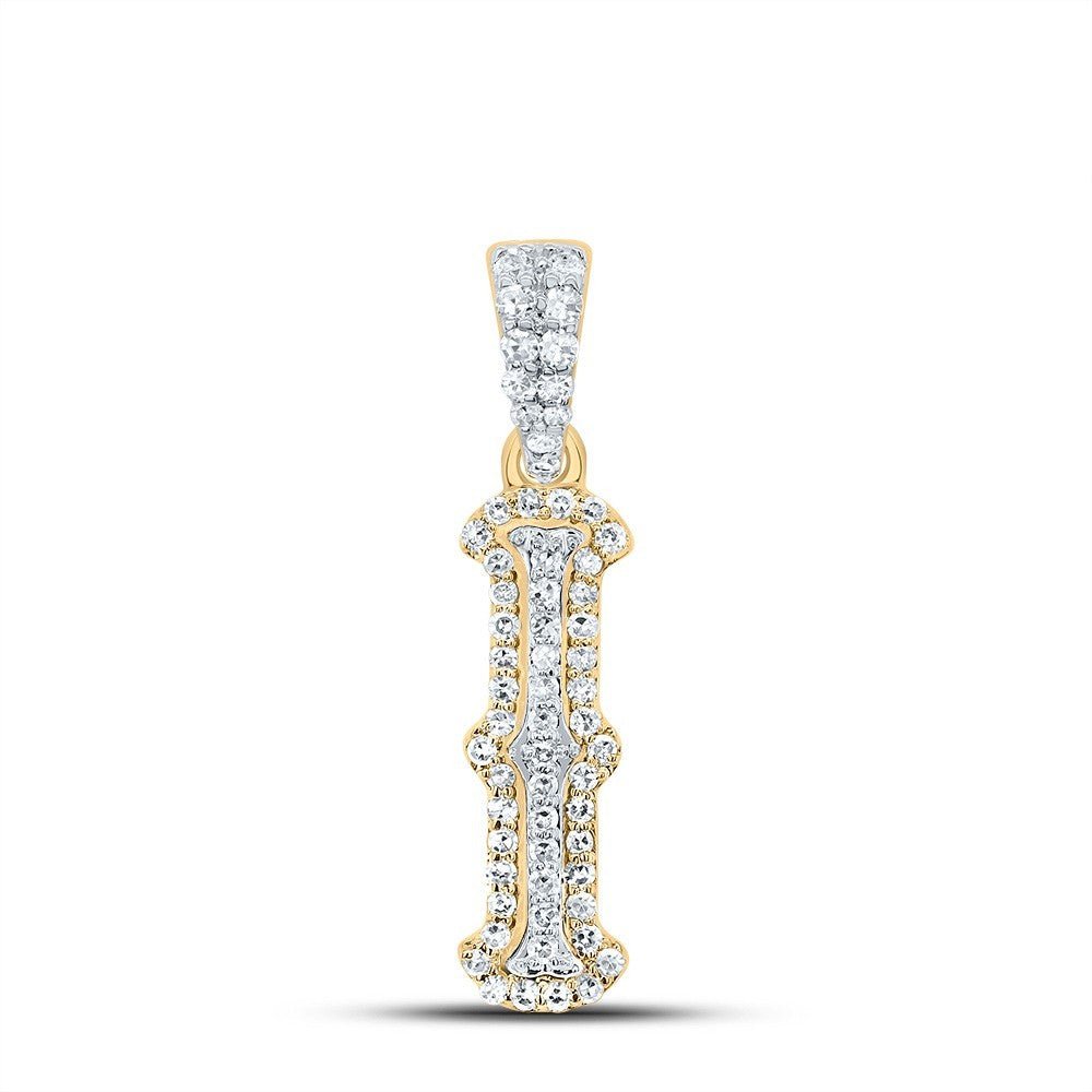0.2CTW Natural Diamond 10k Two Tone Gold 0.93g Initial Letter "I" Pendant Charm - Elite Jewelers - Charms & Pendants