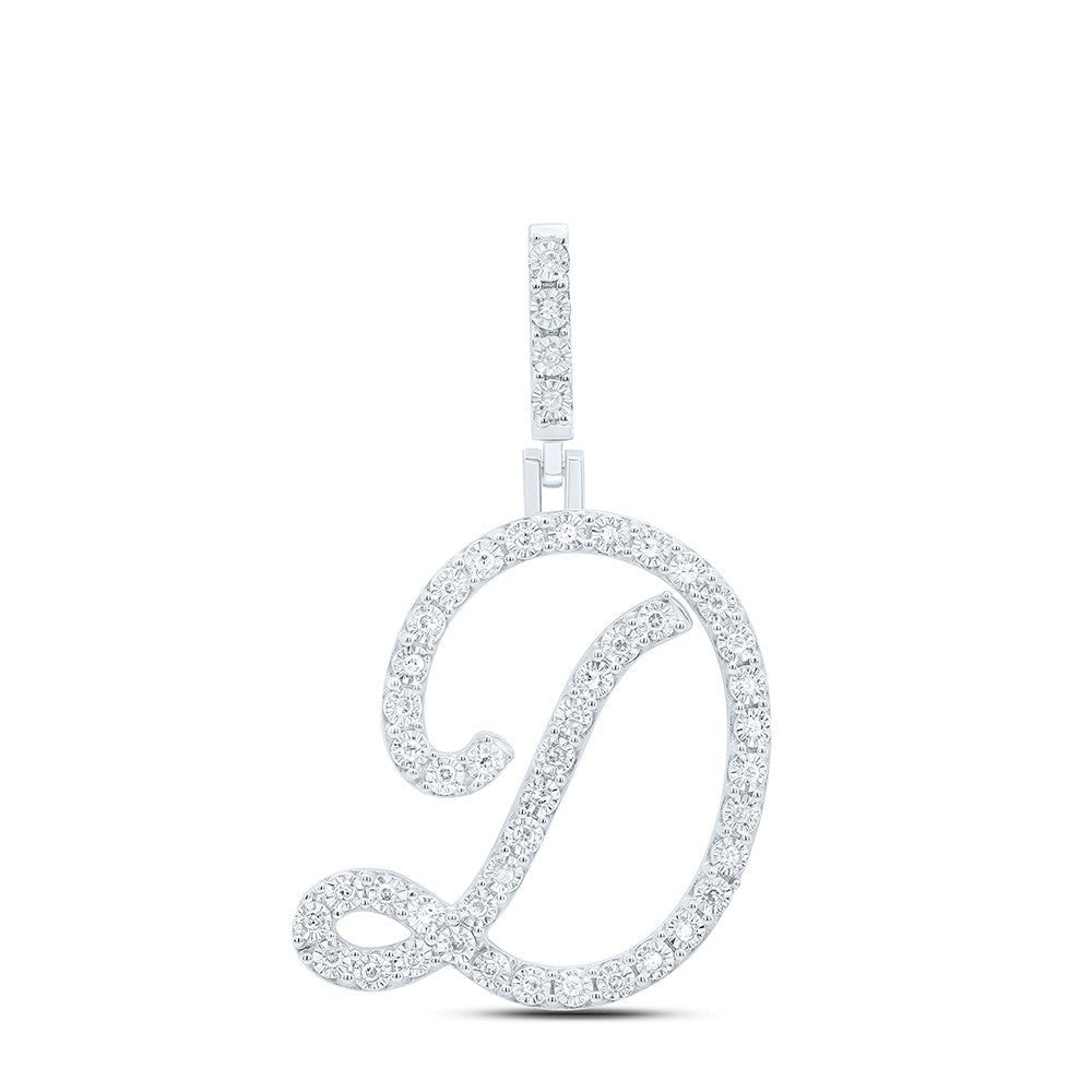0.2CTW Natural Diamond 2.62g Sterling Silver Initial "D" Pendant Letter Charm - Elite Jewelers - Charms & Pendants