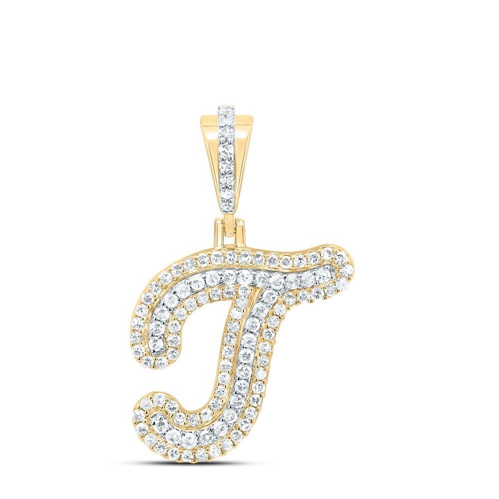 0.34CTW Natural Diamond 10k Yellow Gold 1.77g Initial "T" Pendant Alphabet Charm - Elite Jewelers - Charms & Pendants
