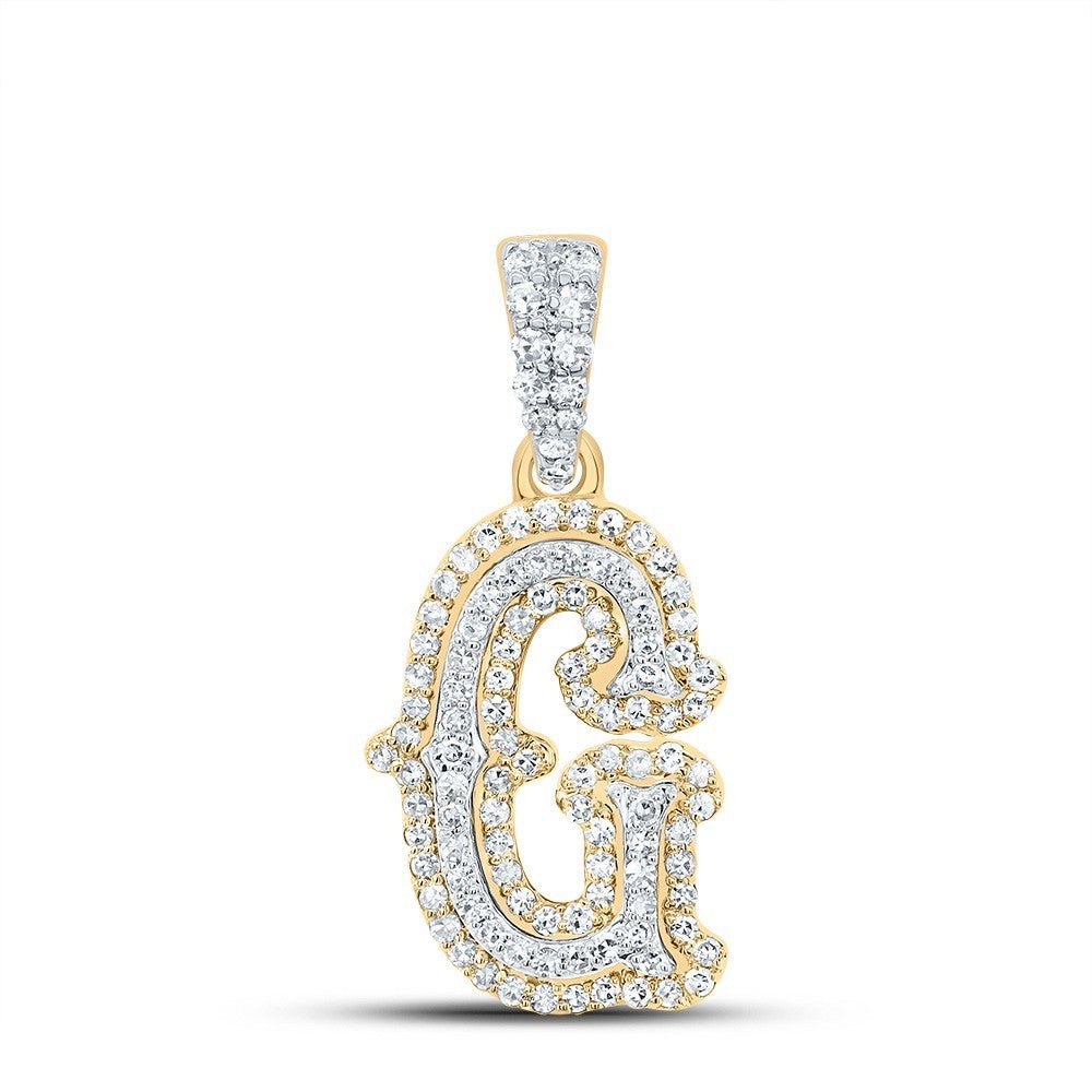 0.35CTW Natural Diamond 10k Two Tone Gold 1.35g Initial Letter "G" Pendant Charm - Elite Jewelers - Charms & Pendants