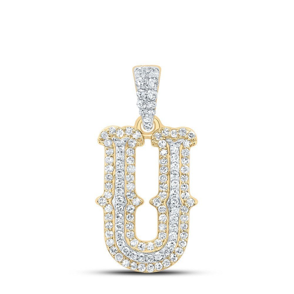 0.35CTW Natural Diamond 10k Yellow & White Gold 1.41g Initial "U" Pendant Charm - Elite Jewelers - Charms & Pendants