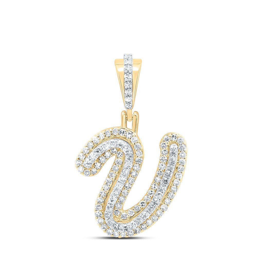 0.37CTW Natural Diamond 10k Yellow Gold 1.81g Initial Letter "V" Pendant Charm - Elite Jewelers - Charms & Pendants