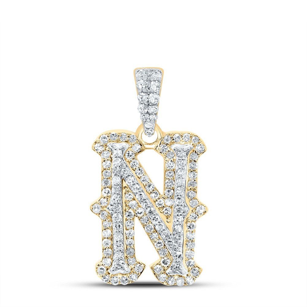 0.38CTW Natural Diamond 10k Yellow & White Gold 1.64g Initial "N" Pendant Charm - Elite Jewelers - Charms & Pendants