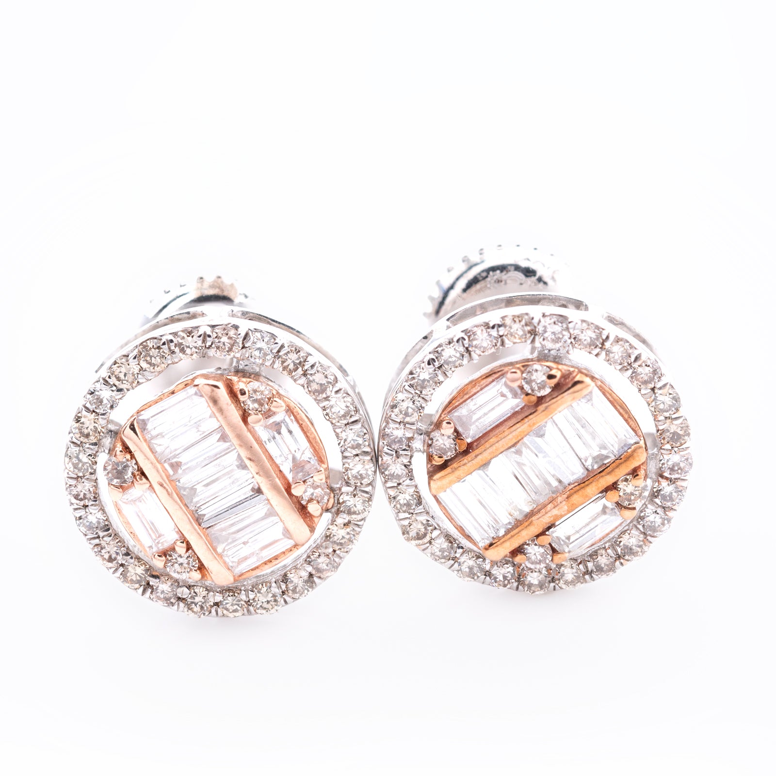 10k White Gold 0.53 CTW Baguette Diamond Halo Stud Earrings