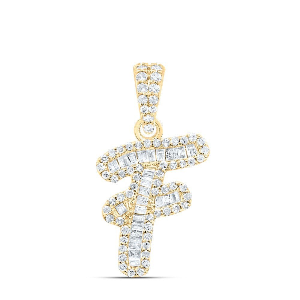 0.3CTW Natural Diamond 10k Yellow Gold 1.26g Initial Letter "F" Pendant Charm - Elite Jewelers - Charms & Pendants