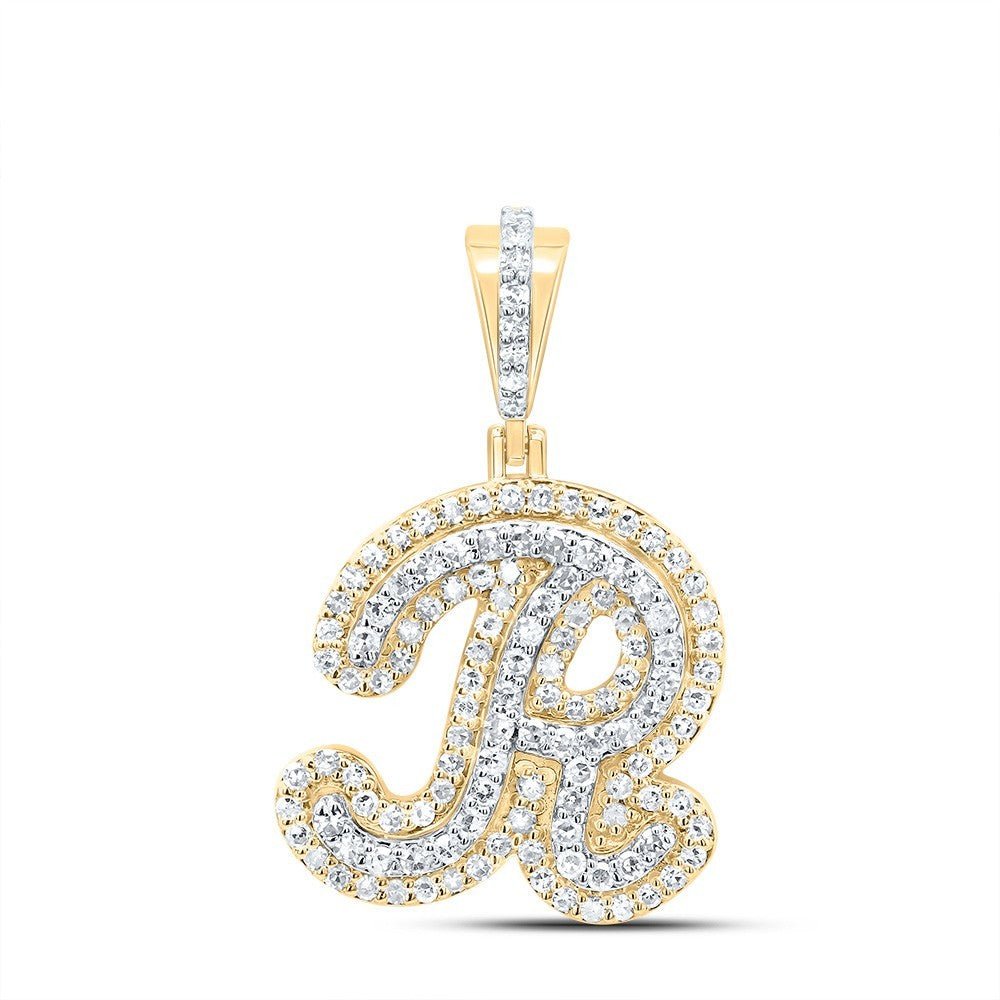 0.42CTW Natural Diamond 10k Yellow Gold 2.25g Initial "R" Pendant Alphabet Charm - Elite Jewelers - Charms & Pendants